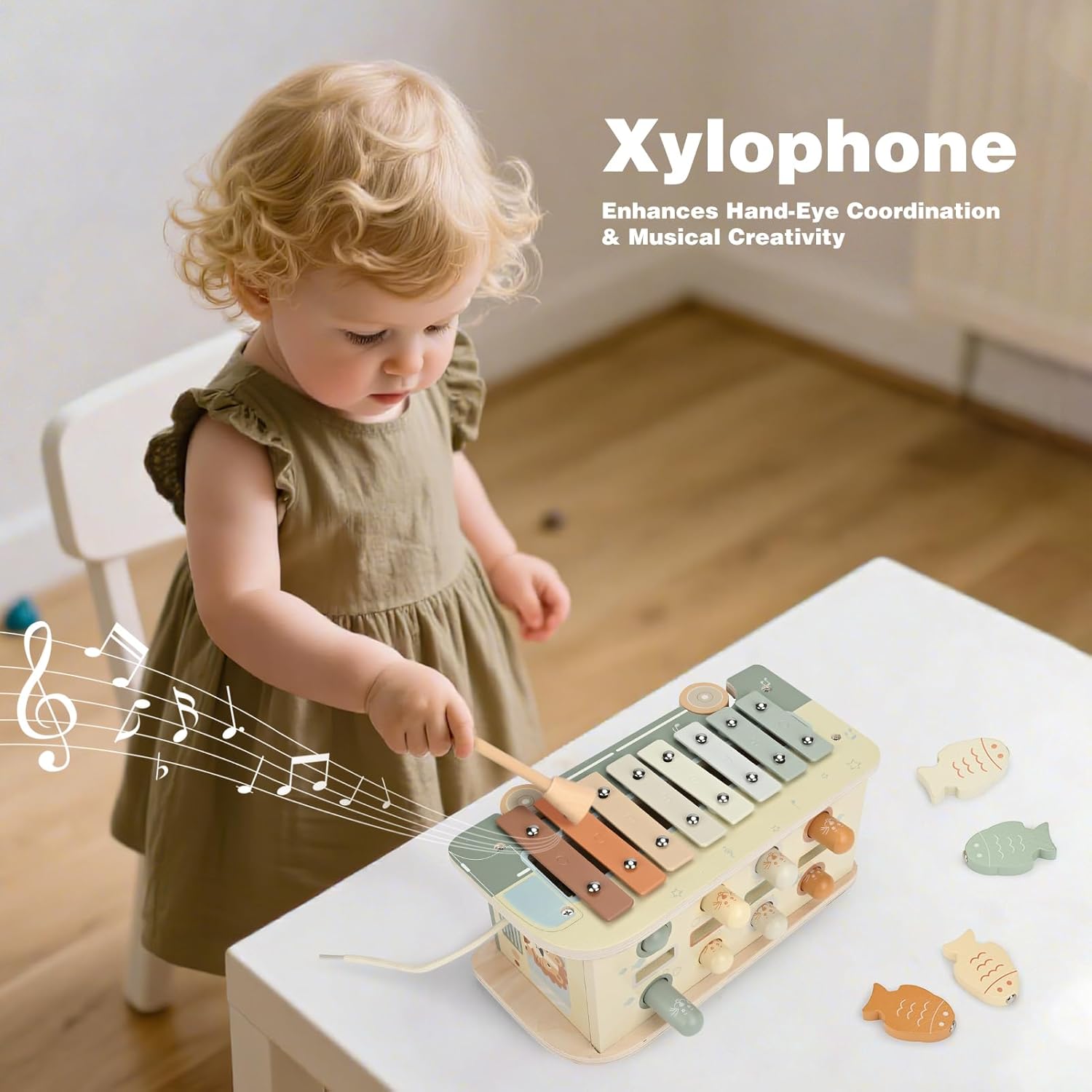 Vanplay Montessori Spielzeug ab 1 Jahr, 7 in 1 Hammerspiel Angelspiel Magnet Holzspielzeug Motorikspielzeug, Xylophon Kinder 1 Jahr, Geschenk Kinderspielzeug ab 1 2 3 Jahre Mädchen Junge – Bild 3