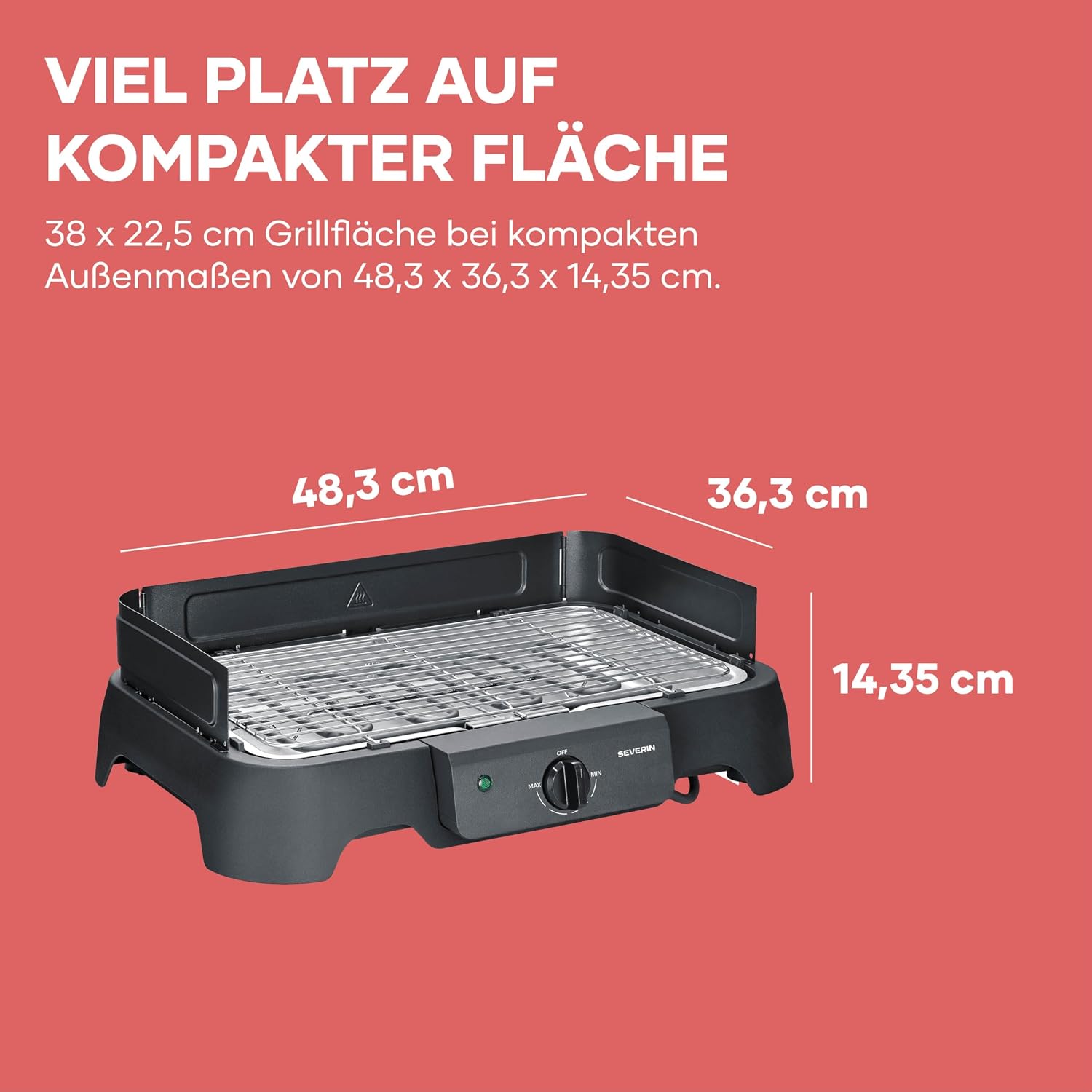 Severin Elektrogrill, Temperaturen 35-200 Grad Celsius, schnelles Aufheizen, 38x22 cm, Tischgrill mit Auffangschale, Edelstahl-Grillrost, Balkongrill, einfache Reinigung, 2000W, schwarz, PG 8593 – Bild 2