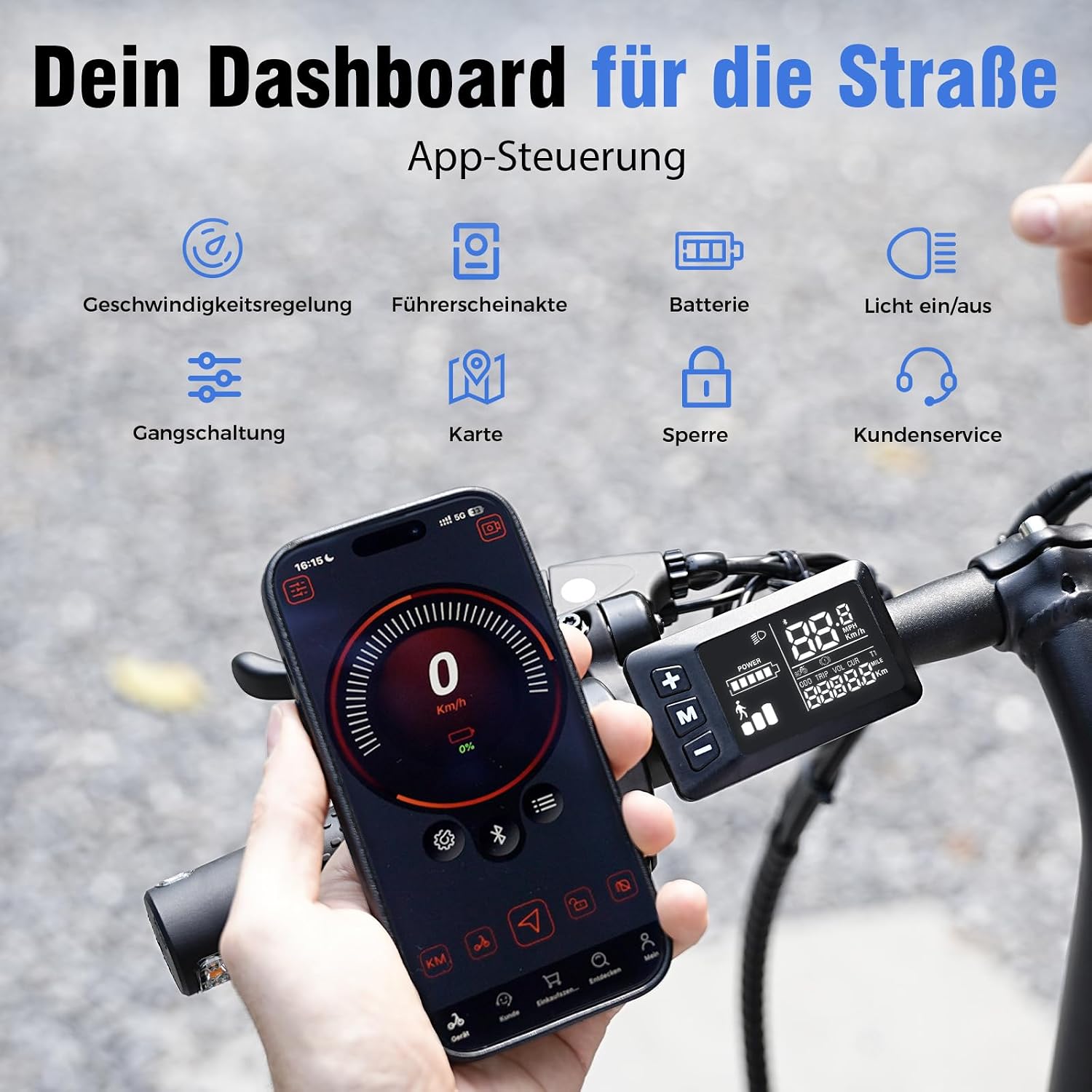 iScooter E Scooter mit Straßenzulassung für Erwachsene mit 16*3 Zoll Fat Winterreifen, 70-80km Reichweite ABE Faltbarer Elektroroller, Herausnehmbarer Akku, Korb, Stoßdämpfung, 150 kg Tragkraft, App – Bild 3