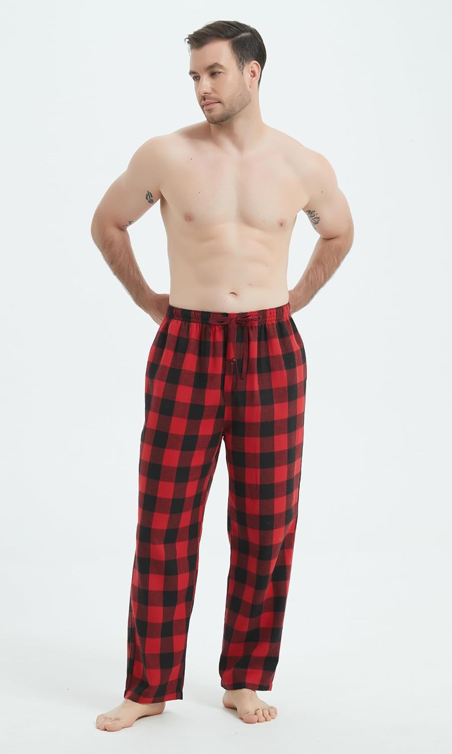 Jveyvth Herren Pyjamahose Flanell Baumwolle kariert Schlaf & Lounge Hose, PJ Hose mit Taschen und Knopfleiste – Bild 3