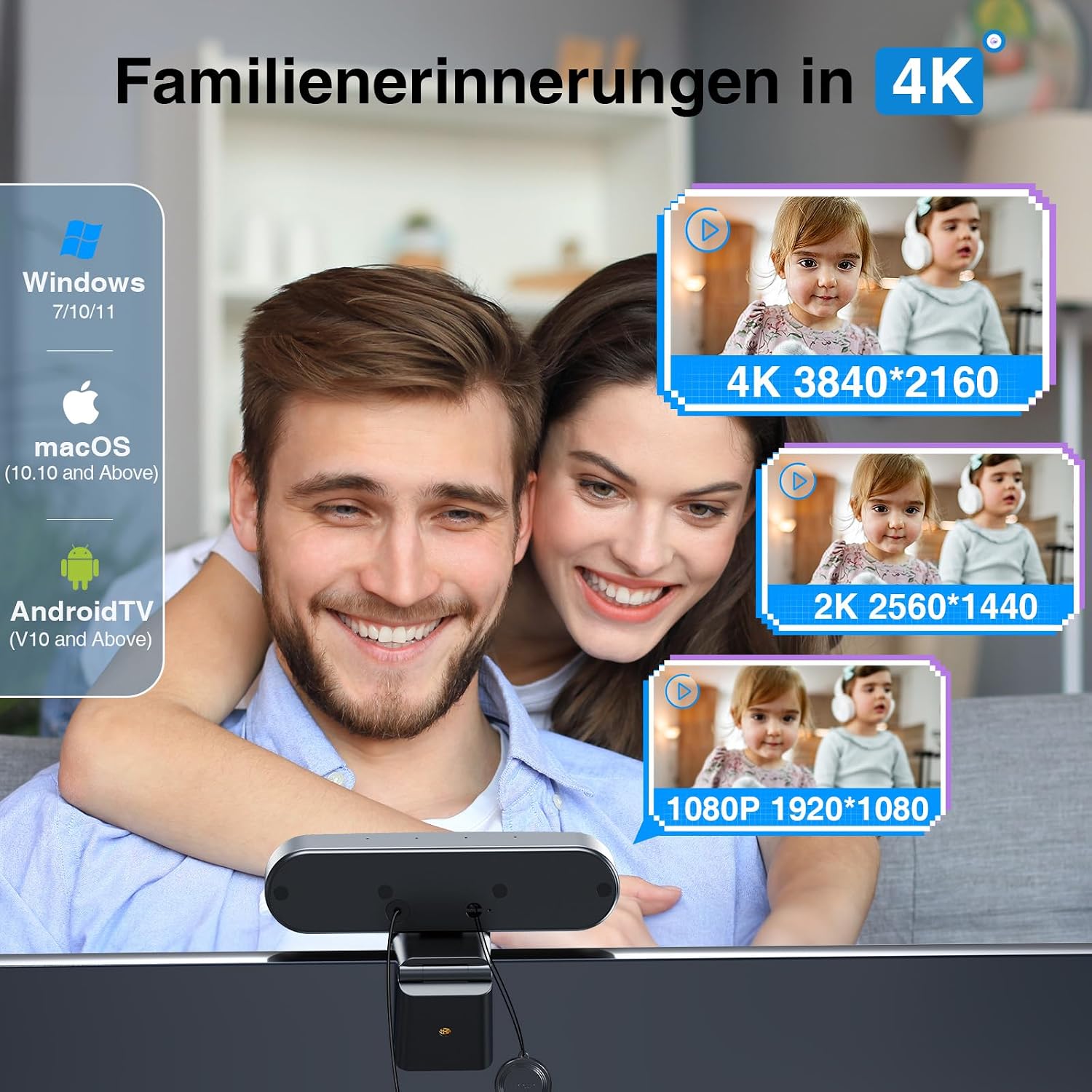 EMEET C980 Pro 4K Webcam mit Lautsprecher & Mikro, 3-in-1 für Meetings 3-in-1 Audio & Video|4 Clear-Mics mit ANC|2 Audio-Lautsprecher|60°-98° Weitwinkel|Plug & Play via USB|Fester Fokus (FF) – Bild 3