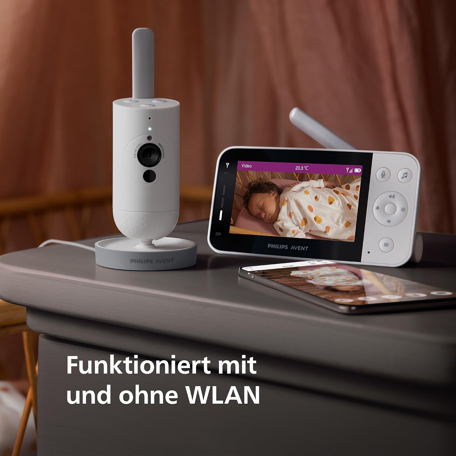 Philips AVENT Connected Babyphone mit Kamera und WLAN, hochwertiger HD-Kamera, Infrarot-Nachtsichtfunktion, Schrei-Erkennung, Gegensprechfunktion, DEKRA Zertifiziert privat und sicher, SCD951/26 – Bild 6