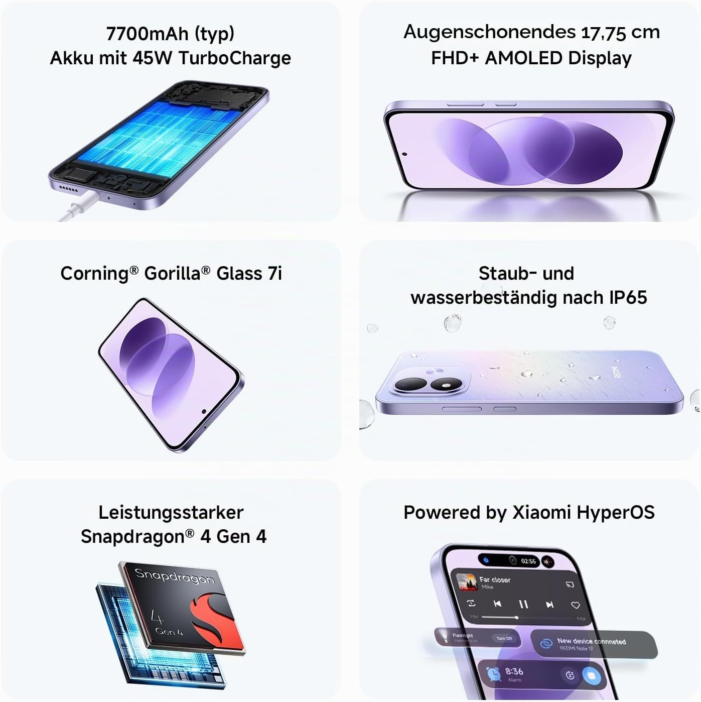 REDMI Note 17 5G, Smartphone 6+256 GB, Celestial Purple, 7700 mAh Akku – Bild 2