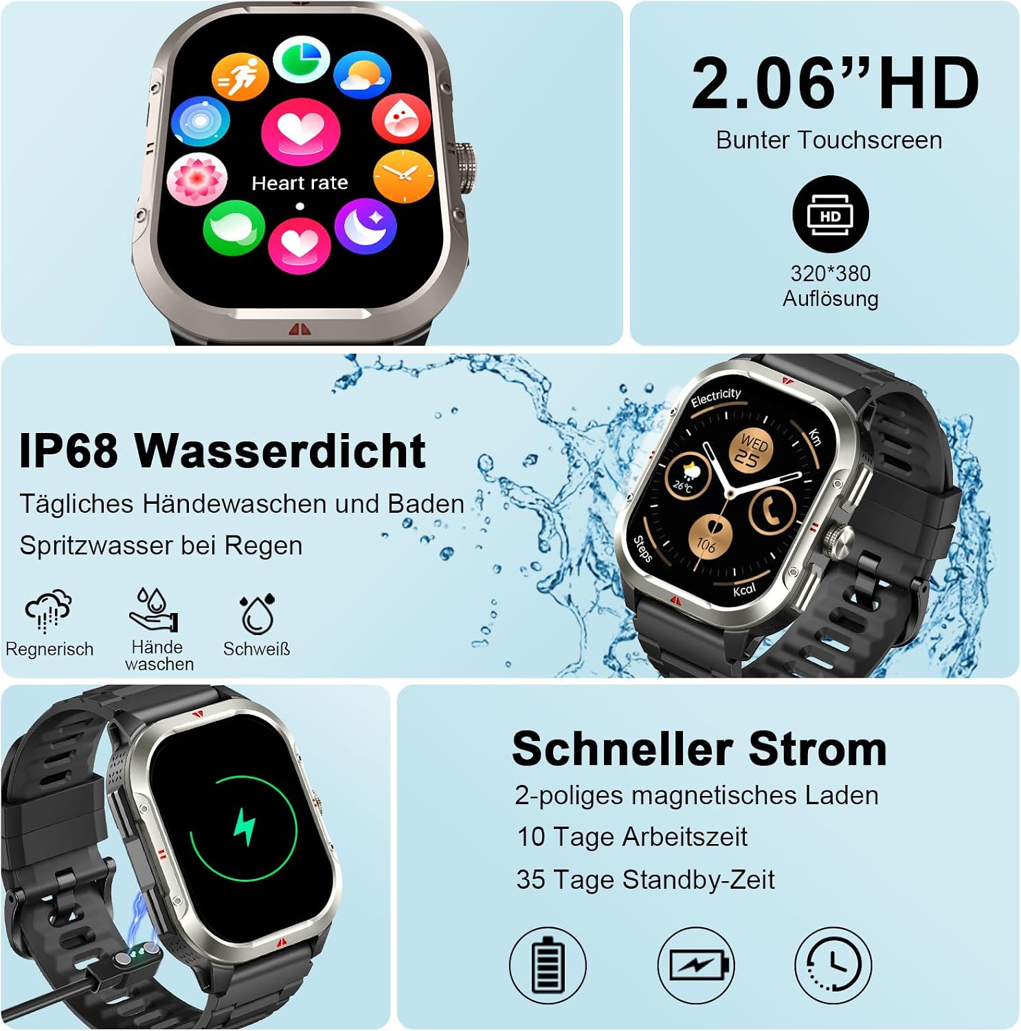 Smartwatch Herren mit GPS,2.06"AMOLED Smart Watch mit Bluetooth-5.4-Anrufe – Bild 4