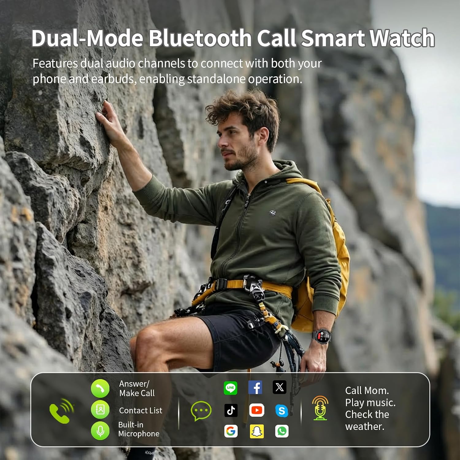 Soudorv Smartwatch Herren, 1000mAh Smart Watch mit Telefonfunktion, Schwarz – Bild 2
