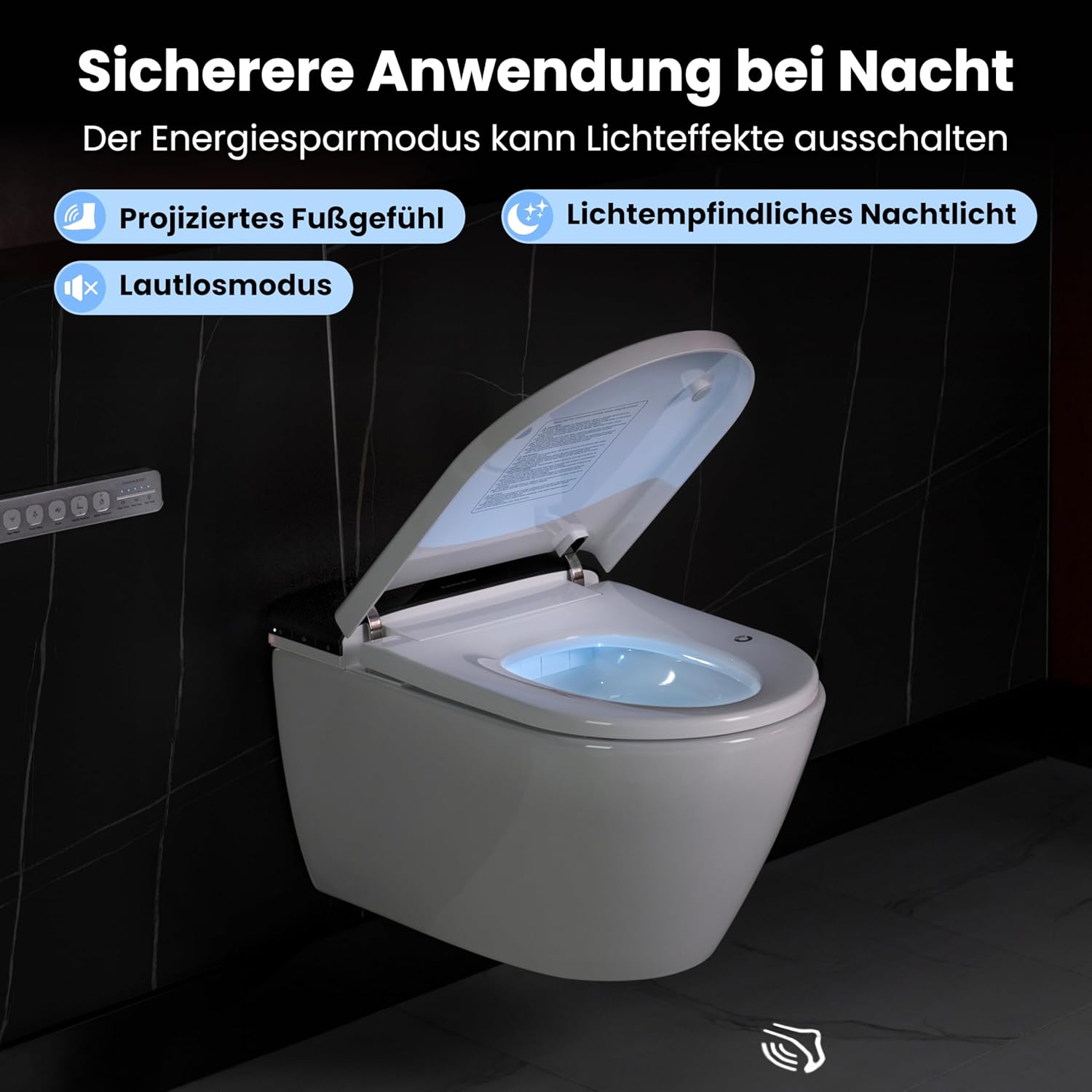Casta Diva Dusch WC Komplettanlage mit UV-Sterilisation, Hänge WC mit Bidet Funktion, Sitzheizung, Entkalkungs und Geruchsfunktion, Automatischer Deckelöffnung und WC Fernbedienung (CD-AU002) – Bild 7