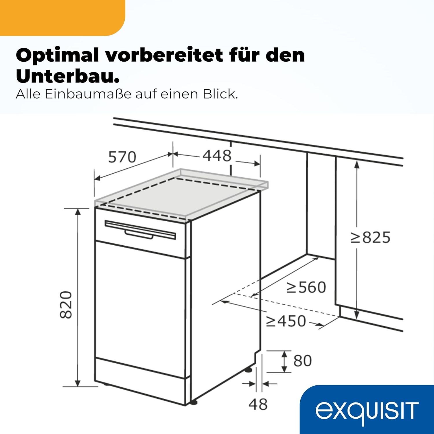 Exquisit Geschirrspüler 11 Maßgedecke | Energieklasse C | 7 Programme | Eco, Intensiv & Glas | Aquastop | Besteckschublade | Extra-Trocknung | Startzeitvorwahl 24 h | Unterbaufähig | Schwarz – Bild 9