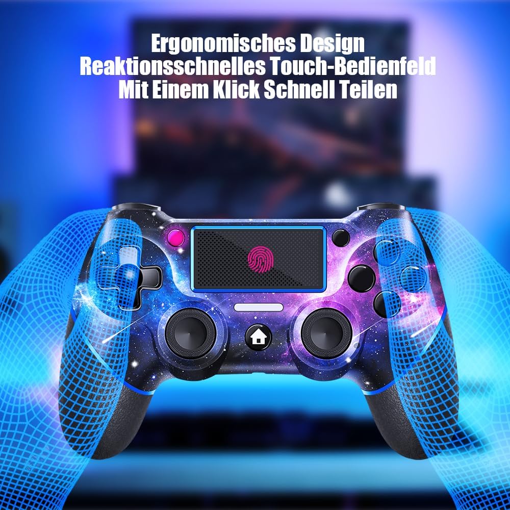 AceGamer Wireless Controller für PS4, Game Controller kompatibel mit PS4/Pro/Slim/PC Gamepad mit Turbo/Zurück Taste/Dual Vibration/6-Achsen Gyro Sensor/Touchpanel – Bild 4