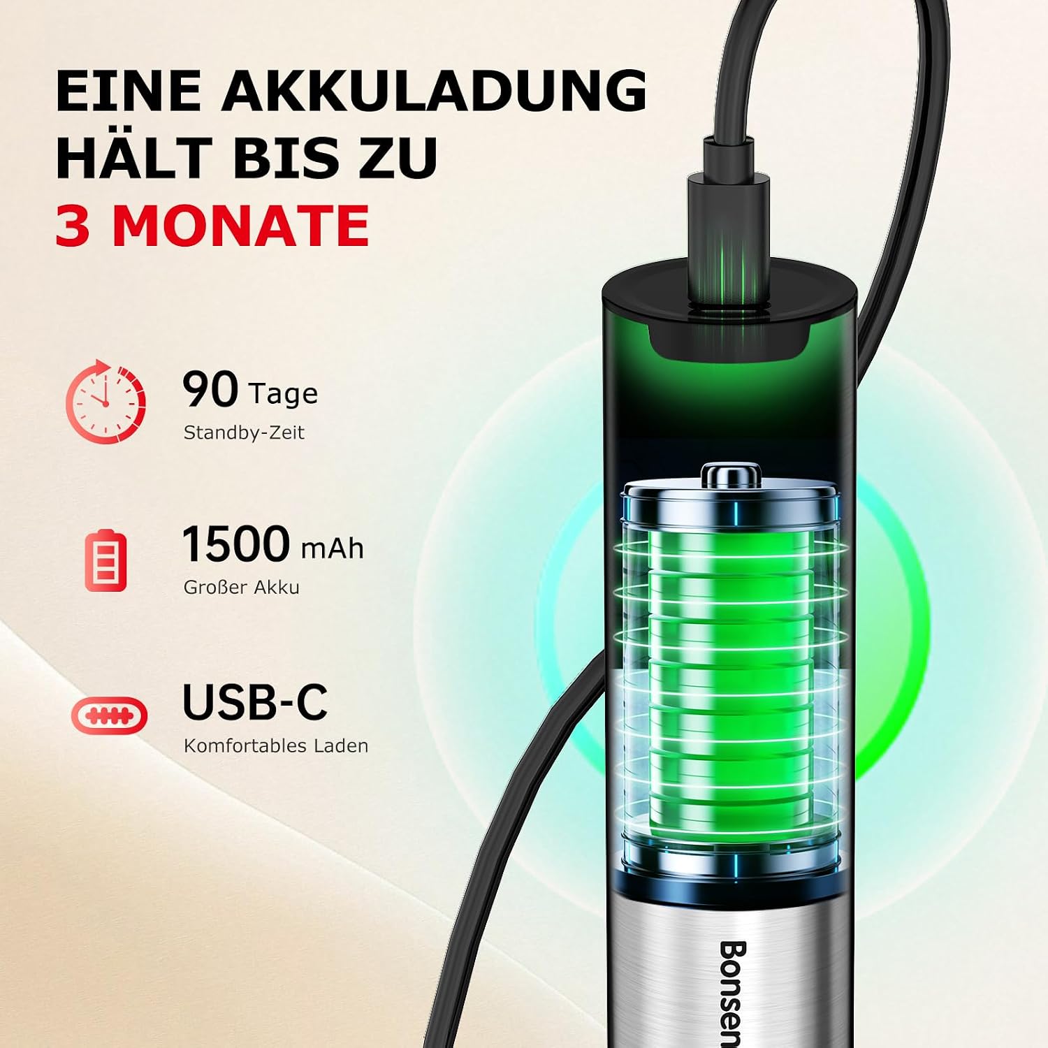 Bonsenkitchen Wiederaufladbarer Milchaufschäumer, 3-Geschwindigkeiten – Bild 4