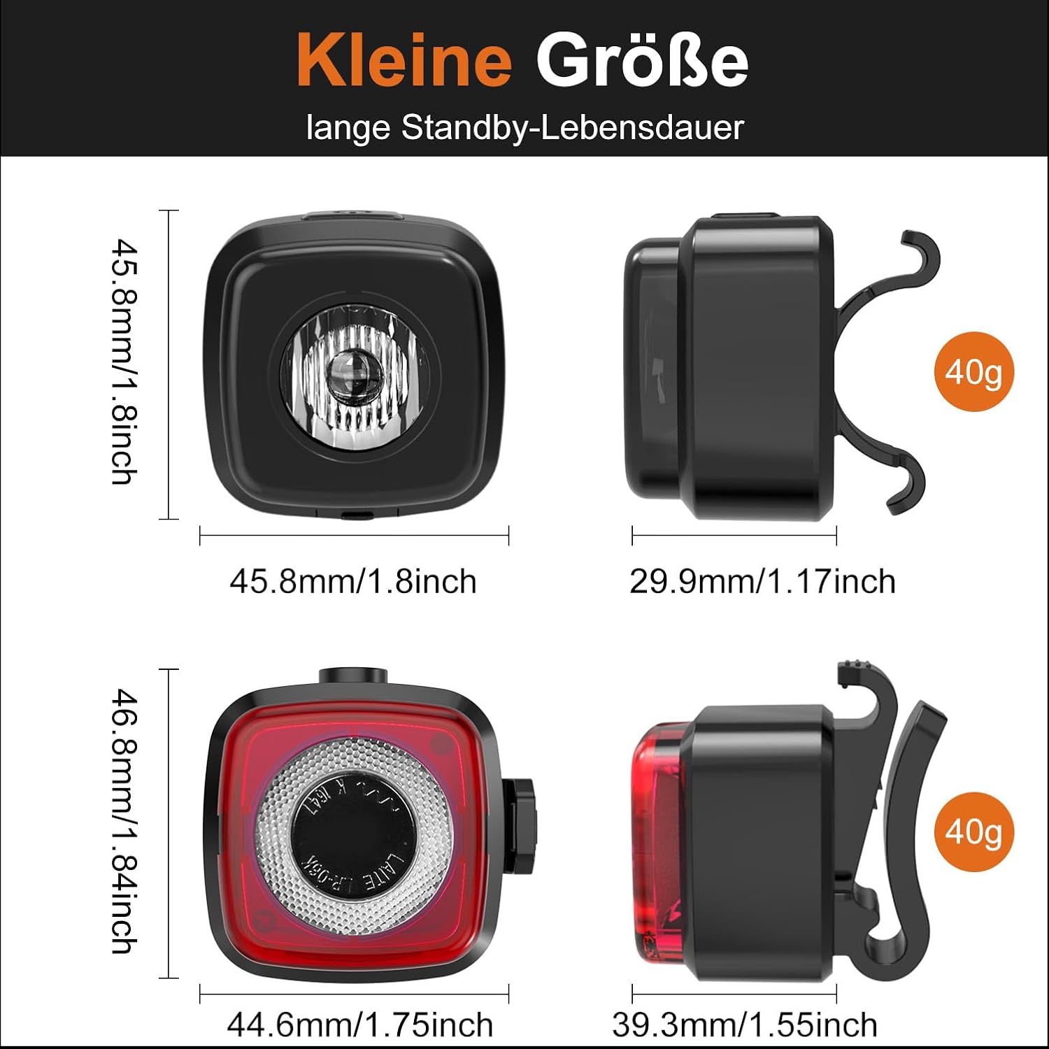 Antimi Fahrradleuchten-Set, StVZO-zugelassen Beleuchtungsset Led IPX5 Frontlicht + Rücklicht Fahrradlicht Set USB Typ C – Bild 6