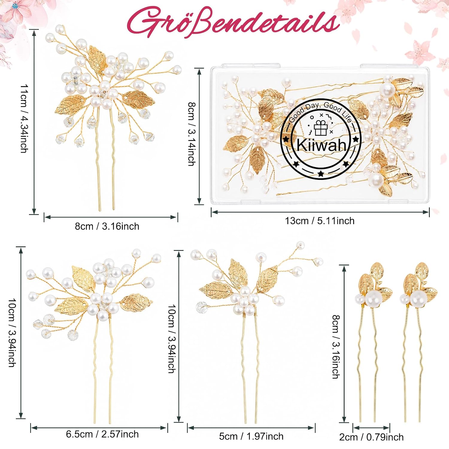 Kiiwah 5 Stück Perlen Blume Haarnadeln Gold, Braut Haarschmuck Hochzeit – Bild 2