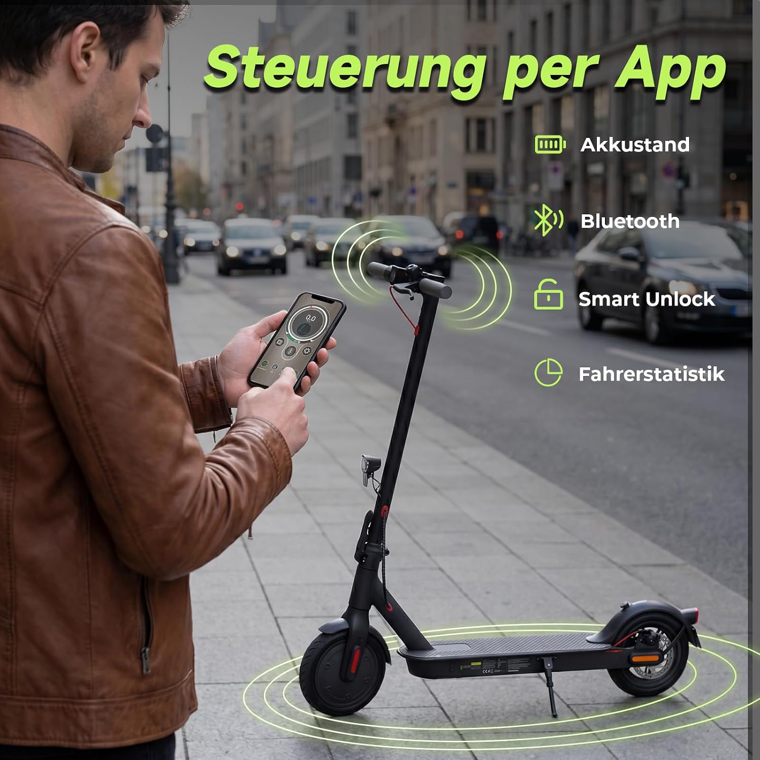 E Scooter mit Straßenzulassung Max 30 km Reichweite mit App,8.5 Zoll Elektroroller mit Wabenreifen Duales Bremssystem 20km/h, E Roller bis 120kg für Herren Damen – Bild 6