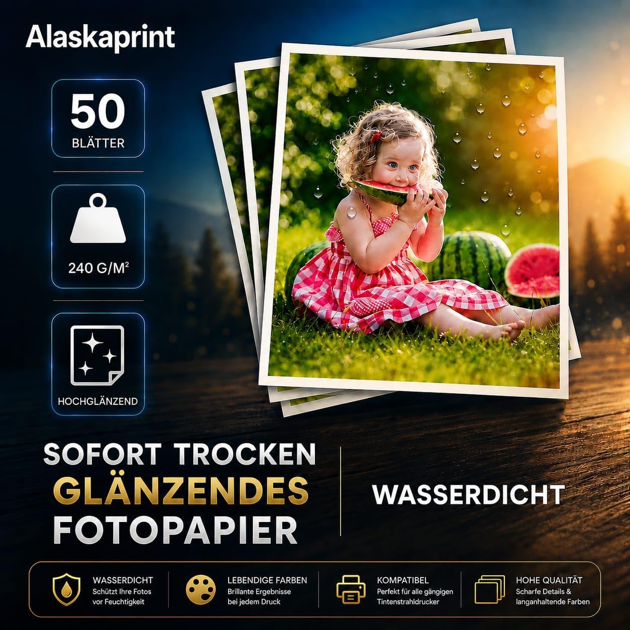 50 Blatt Fotopapier A4 hoch glänzend Tintenstrahldrucker 240g/m² Fotopapier Fotokarten Photokarten Sofort Trocken Wasserfest Hochweiß Fotoblätter – Bild 3