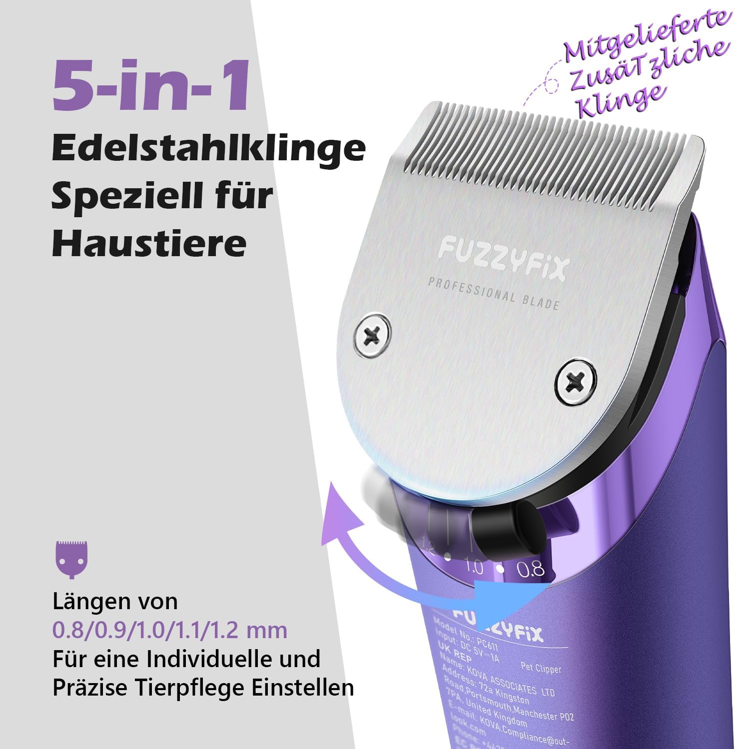 Hundeschermaschine Profi mit 5in1 Klinge und Metall-Aufsteckkämme – Bild 4