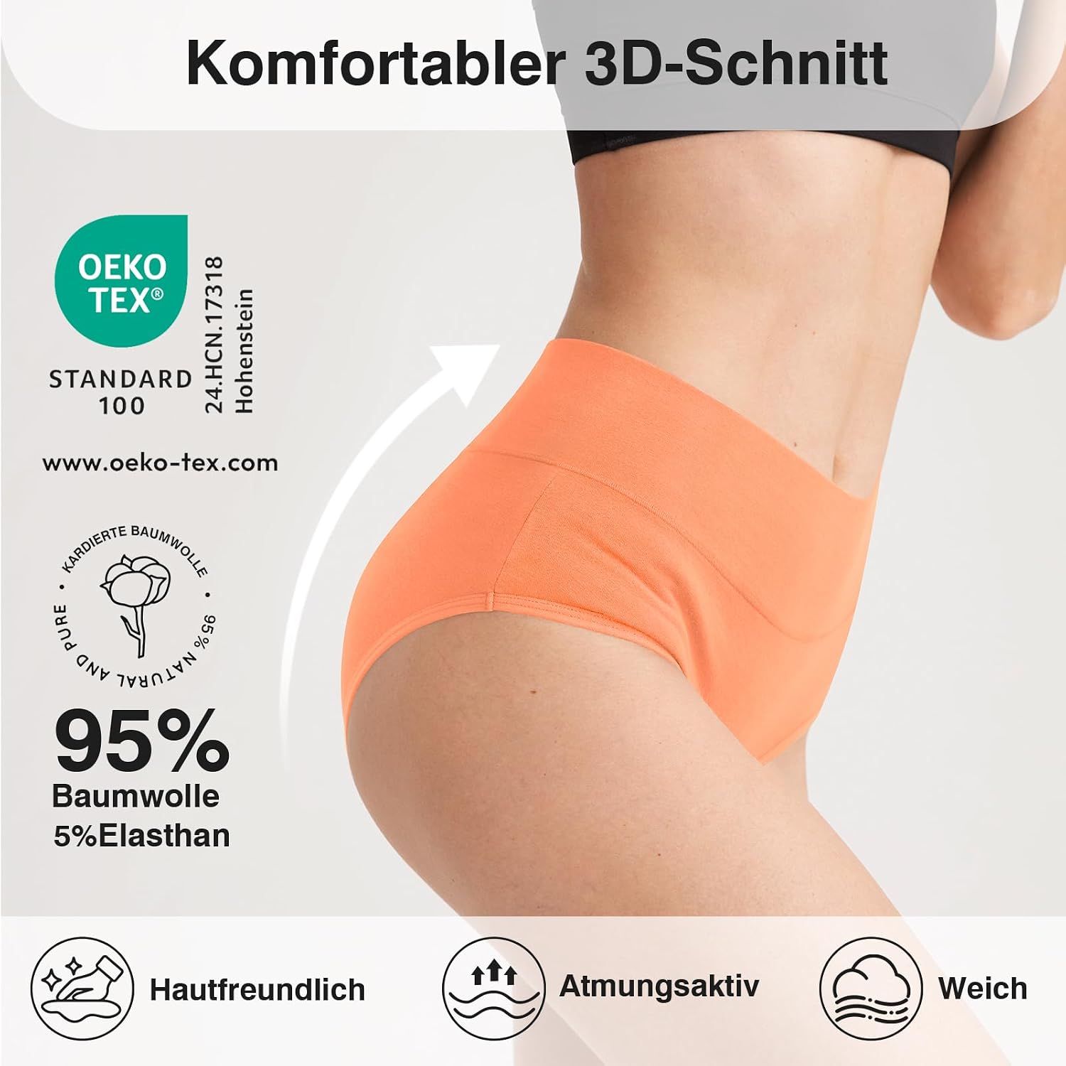QINCAO Unterhosen Damen, Hohe Taille 6er Pack aus Baumwolle,Atmungsaktiv – Bild 3