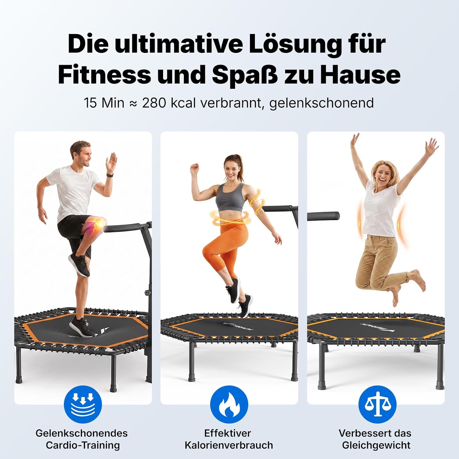 MERACH Trampolin Indoor, 122cm Fitness Trampolin, Bungee-Seilen – Bild 7