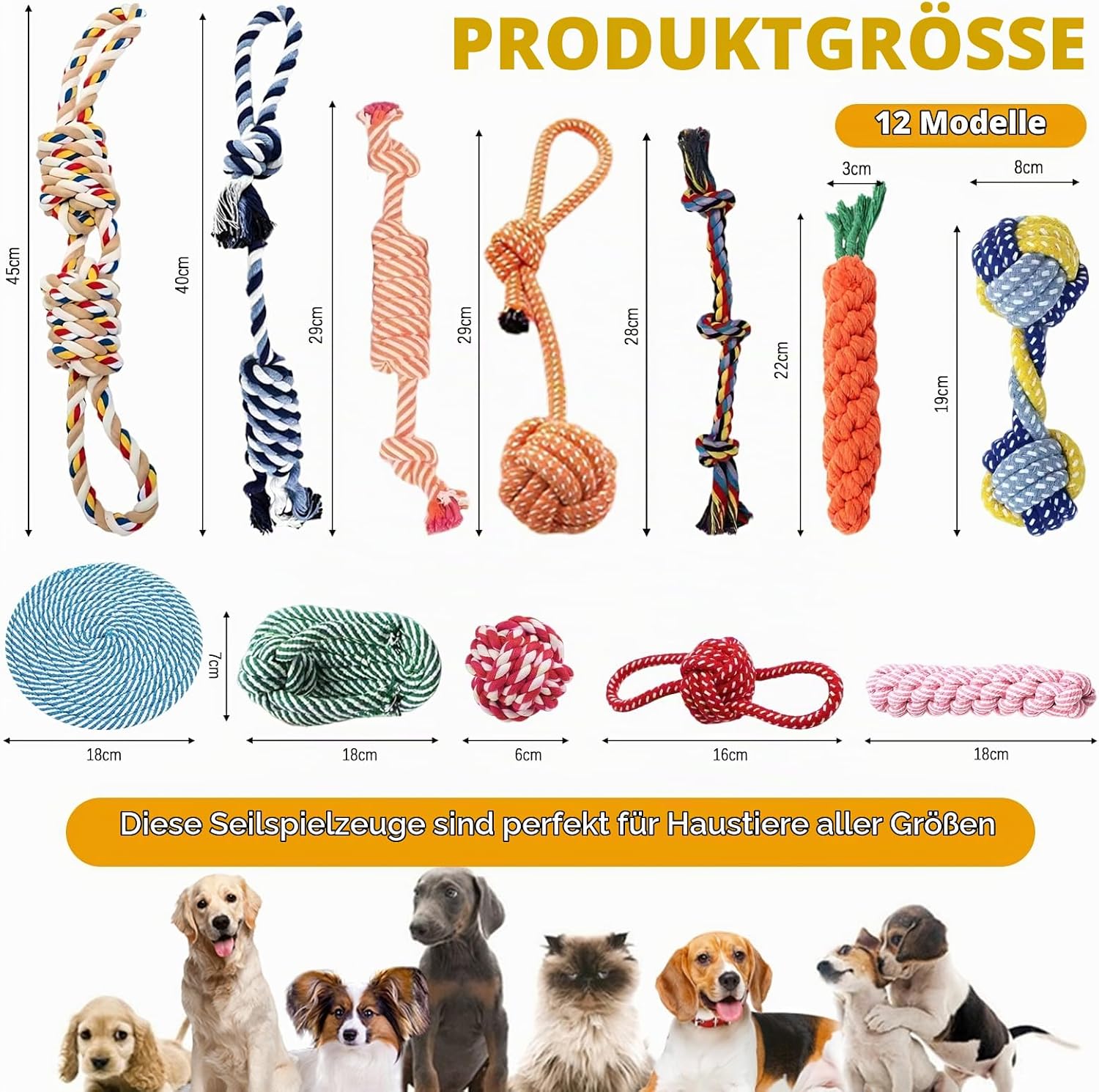 12 Stück Hundespielzeug Set,Welpenspielzeug,Langlebiges Hundespielzeug, Welpe Für Kleine Mittelgroßen Hund Interaktives Spielset Unzerstoerbar BaumwollknotenTau Tier. – Bild 2