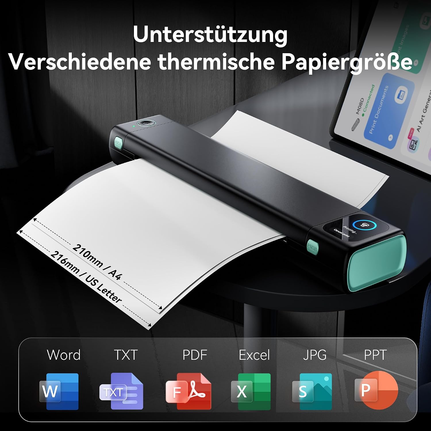 Phomemo M08D Touchscreen Mobiler Drucker, Bluetooth Thermodrucker A4 – Bild 5