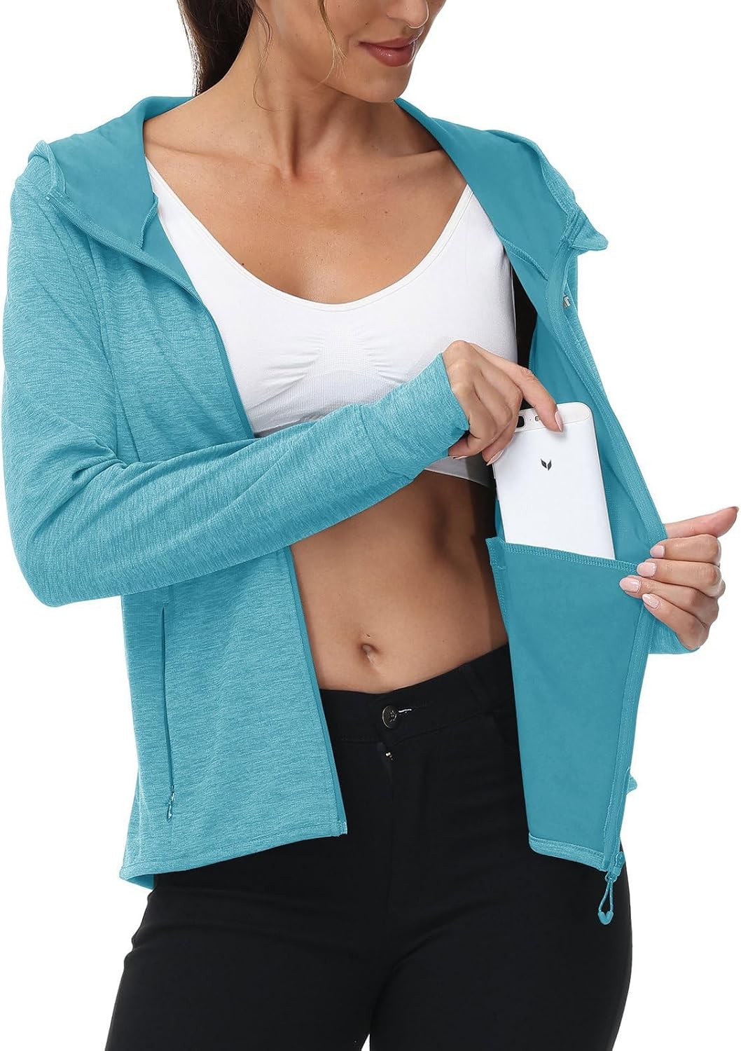 Rdruko Laufjacke Damen Sportjacke UV Jacke Trainingsjacke mit Kapuze – Bild 4