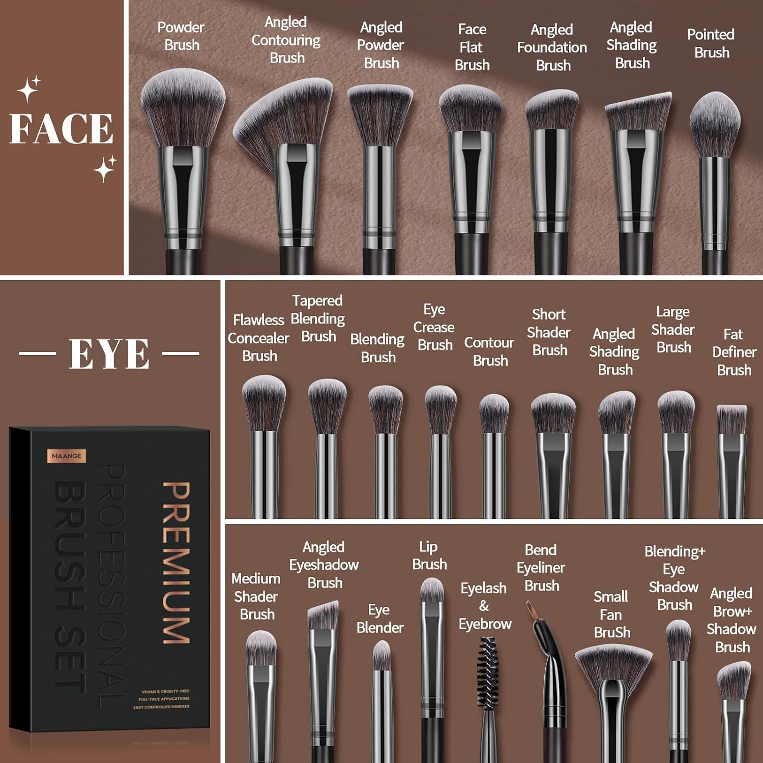Make Up Pinsel Set MAANGE Professionelles 25 Pcs Pinselset makeup, Kosmetikpinsel Foundation Gesicht, Augen, Lippen pinsel Lidschatten pinsel Schminkpinsel Set with schwarze Geschenkbox – Bild 2
