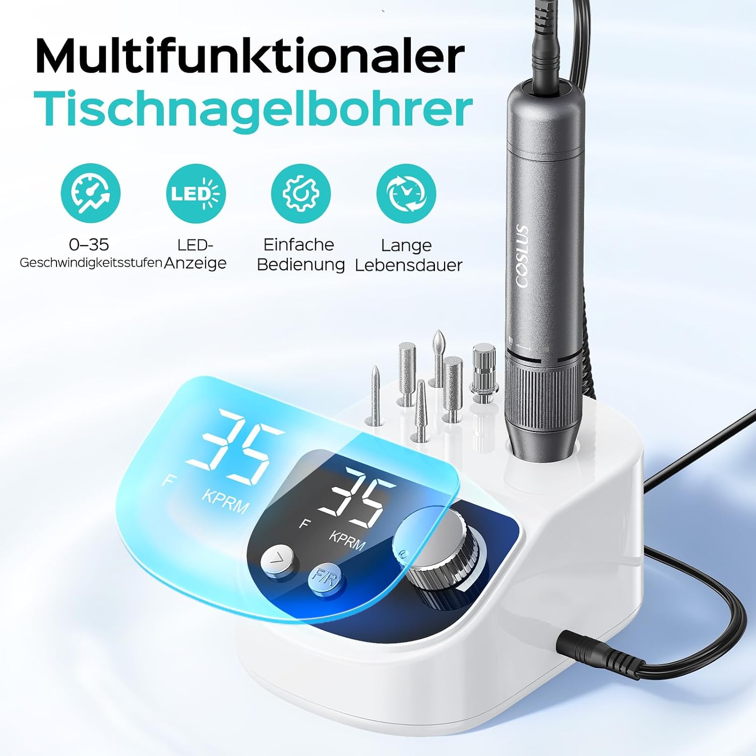COSLUS E50 Elektrische Nagelfräser Professionell Set 35000 U/min , Weiß – Bild 4