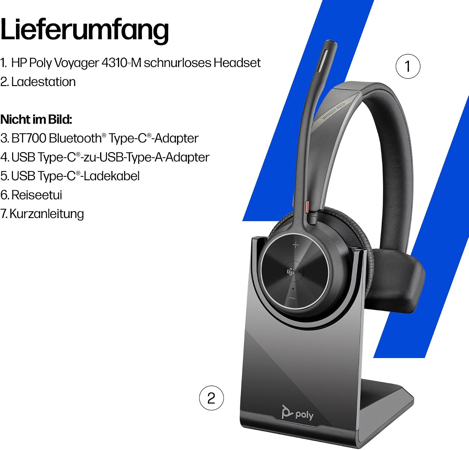 Poly Voyager 4310 UC Bluetooth Headset mit Ladestation für Mobiles Arbeiten – Bild 7