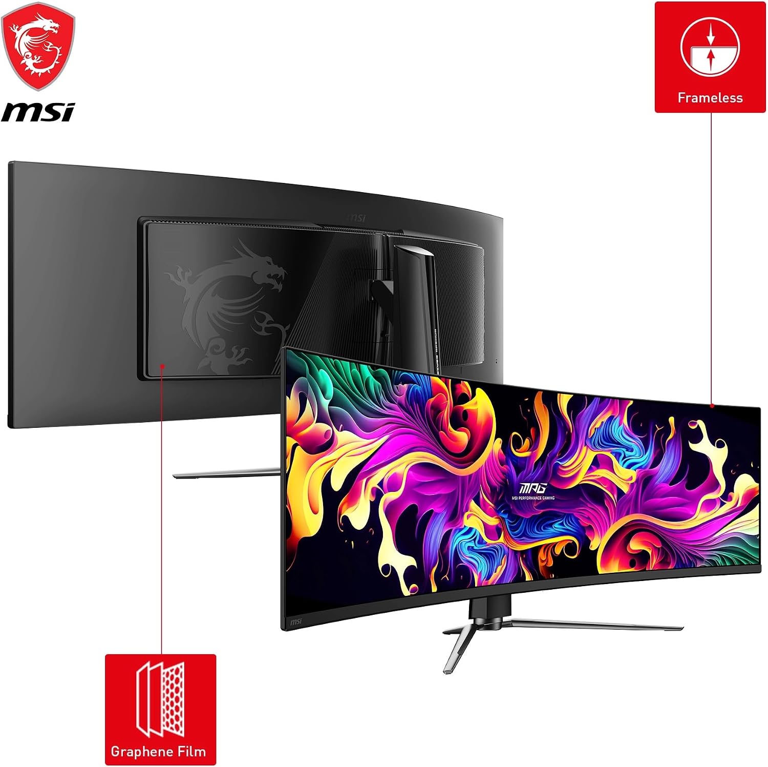 MSI MPG 491CQPA QD-OLED 49-Zoll-DQHD-Curved-Gaming-Monitor 1800R, 5120 x 1440 Quantum Dot OLED-Panel, 144 Hz / 0,03 ms, 99% DCI-P3, ΔE≤2, DisplayHDR True Black 400, KVM–DP 1.4a, HDMI 2.1, USB Typ C – Bild 3