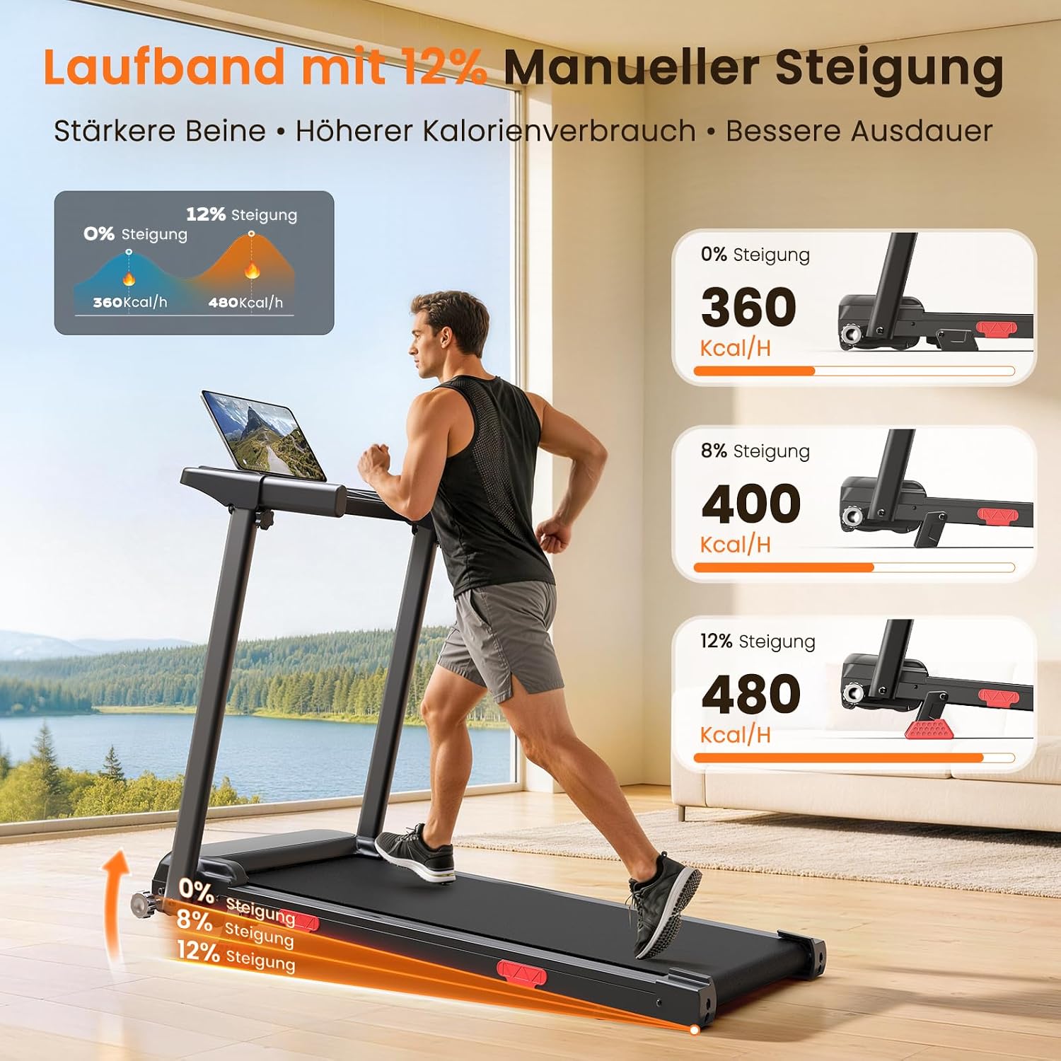 HomeFitnessCode Laufband Klappbar mit Steigung 12KMH - Walking Pad Zuhause – Bild 2
