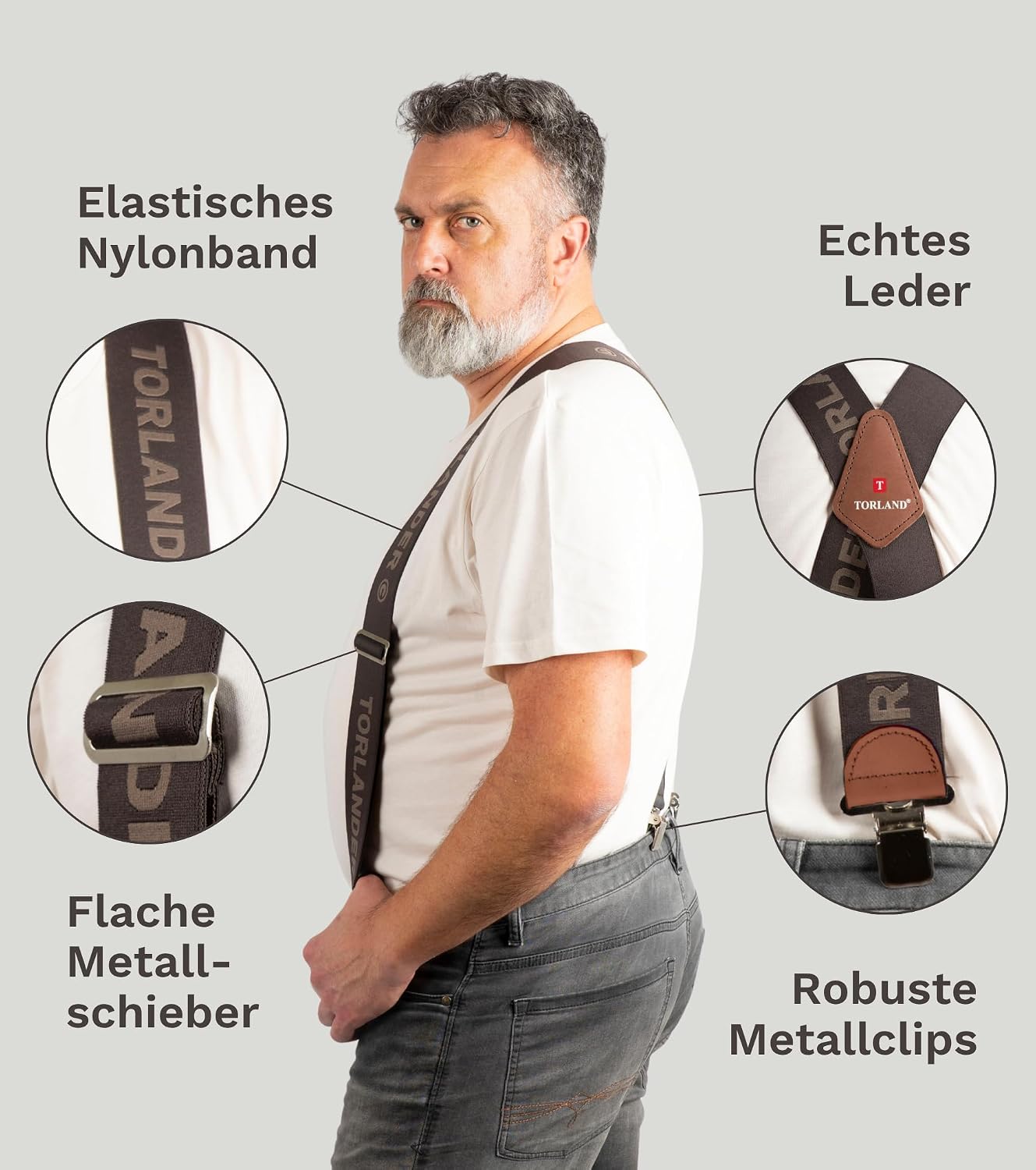 Hosenträger Herren extra stark, mit Rindsleder, 5 cm breit – Bild 4