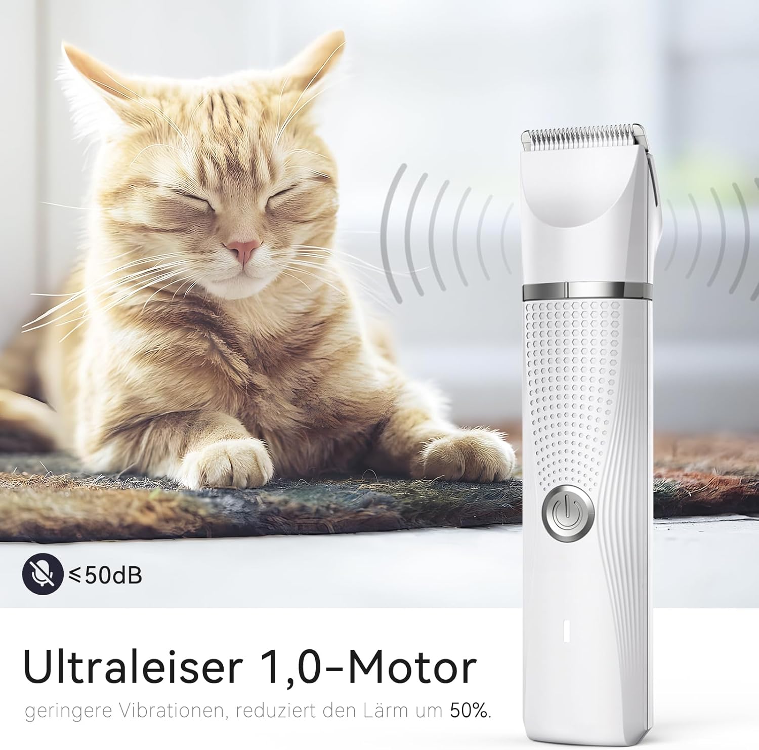Leise Schermaschine Katze Set,Profi Haarschneidemaschine für Katzen Hunde Verfilztes Fell Pfotenhaare mit Pflegeschere & Kamm,USB-C-Aufladung – Bild 3