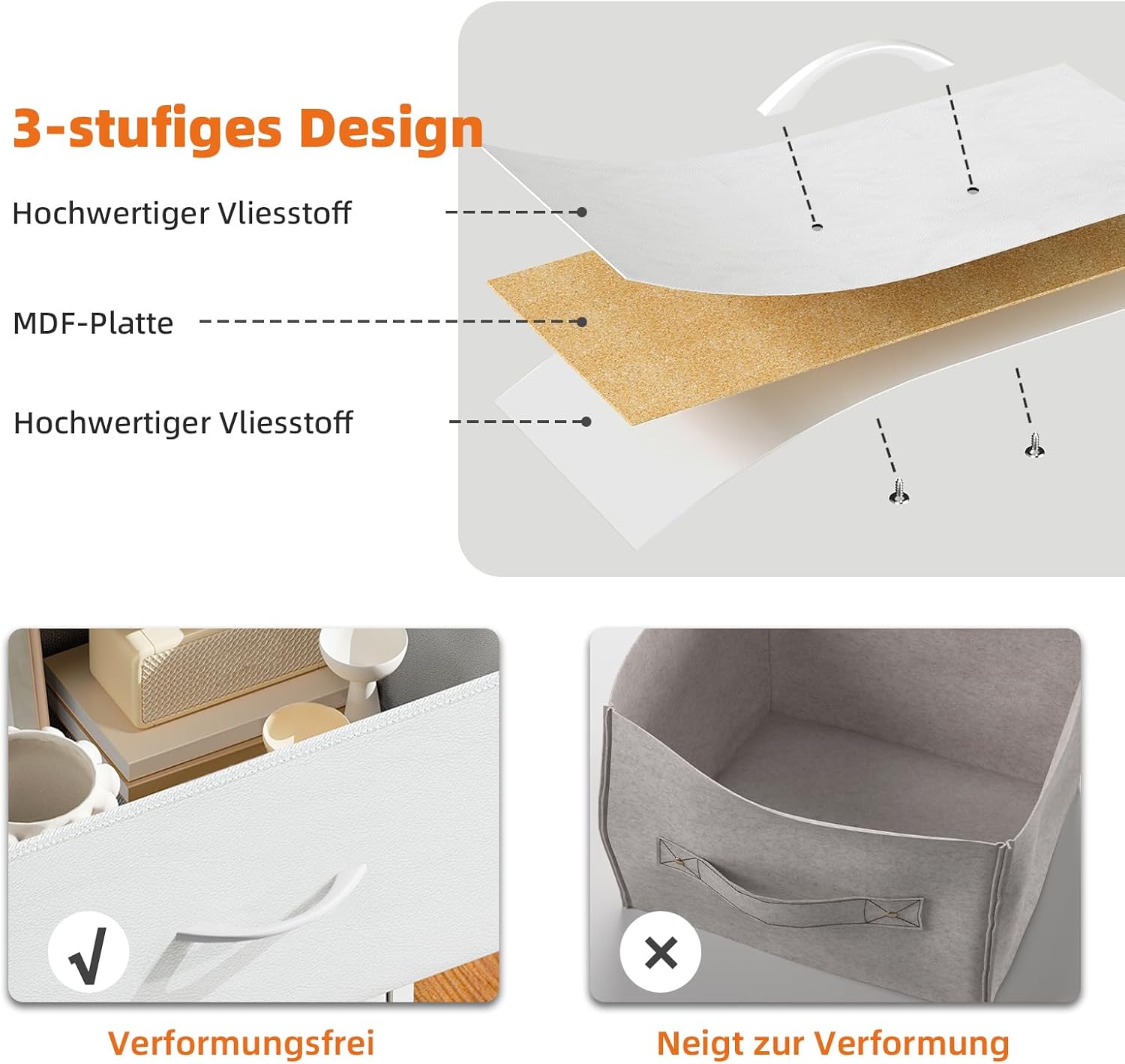 Somdot Kommode mit 8 Stoffschubladen, Schlafzimmer, Weiß – Bild 7