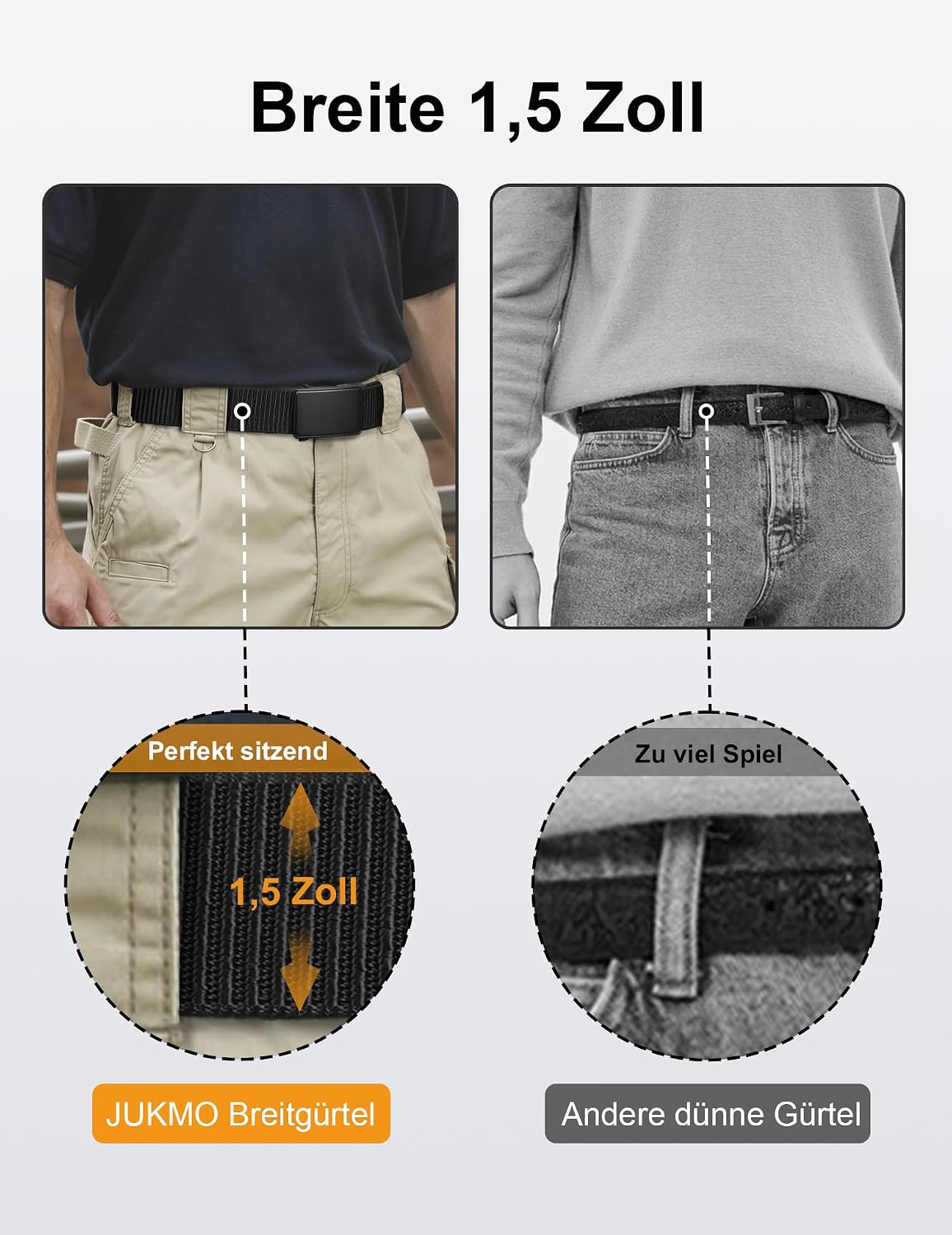 JUKMO Automatik Gürtel Herren, 3,8cm Nylon Ratsche Freizeit für Jeans – Bild 4