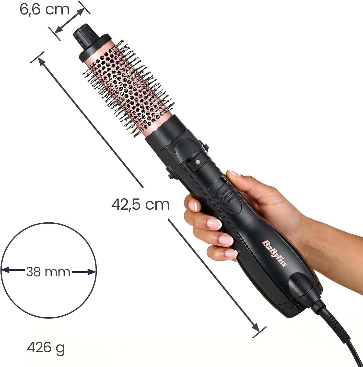 BaByliss Smooth Finish 1200 – 4‑in‑1 Warmluftbürste zum Trocknen, Formen, Glätten & Volumenstyling, Ionen‑ & Keramiktechnologie, 4 Aufsätze, 1200W, Schwarz/Pink, AS122E – Bild 11