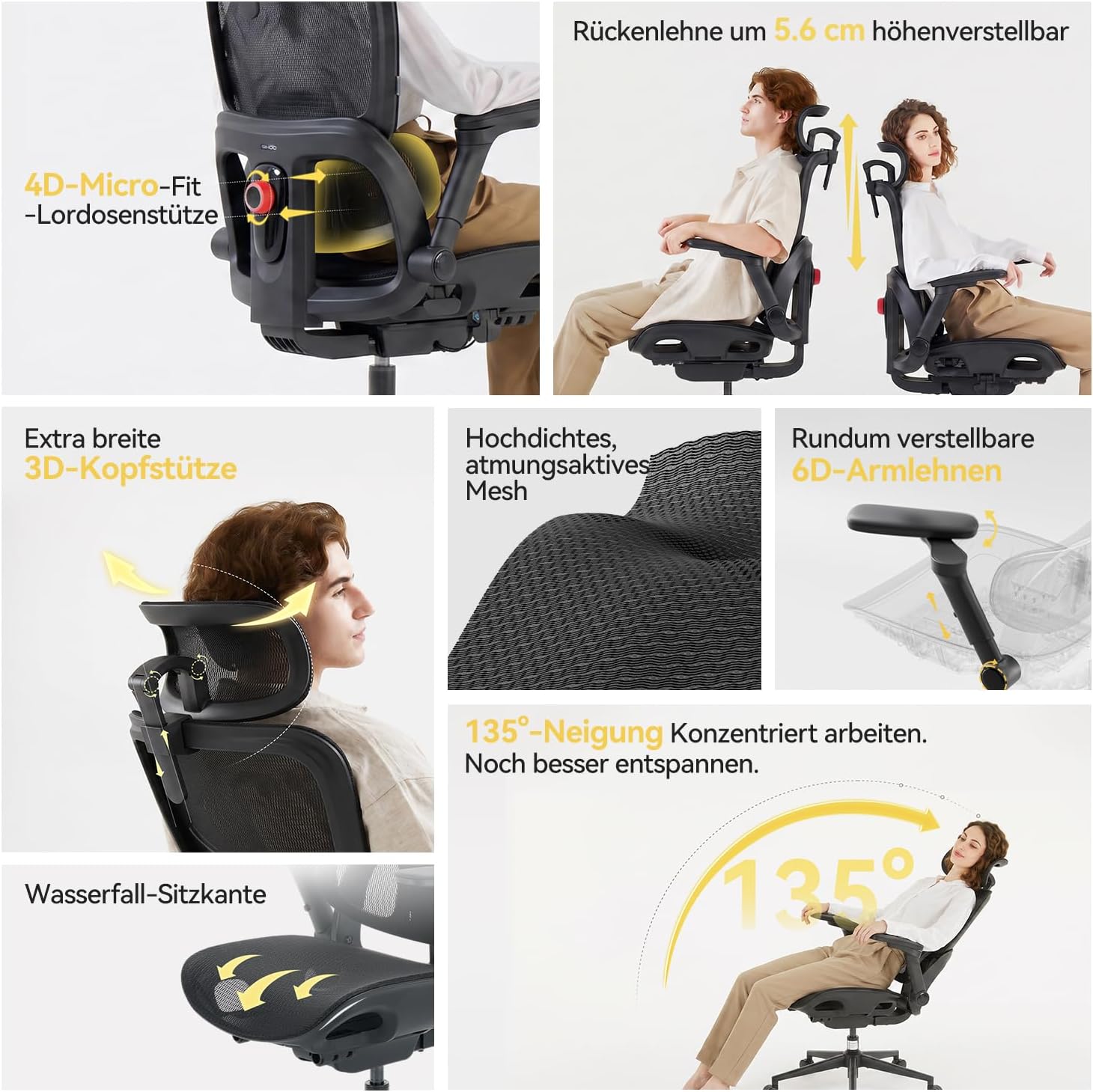 SIHOO B300 Pro Bürostuhl Ergonomisch mit 4D-verstellbare Lendenwirbelstütze – Bild 3