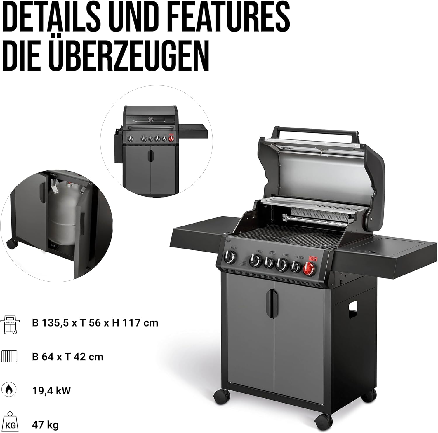 Enders® Gasgrill HYDE 4 SIKR Turbo, 4 Brenner aus Edelstahl für kraftvolles direktes und indirektes Grillen, 800 °C TURBO ZONE™, SWITCH GRID™, Infarot-Backburner und Seitenkocher, #8041 – Bild 6
