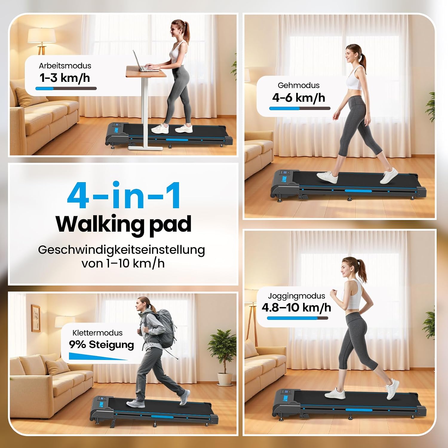 Walking Pad, 12 HIIT Programes Laufband für Zuhause mit 9% Steigung – Bild 4