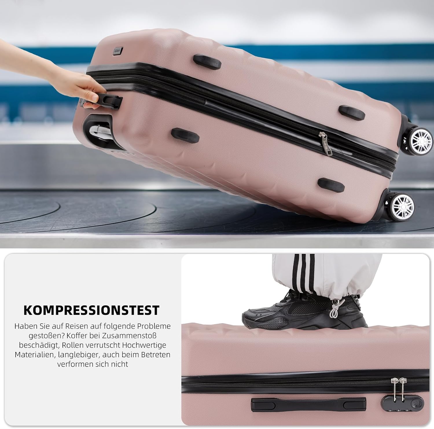 BEIBYE Zwillingsrollen 2066 Hartschale Trolley Koffer Reisekoffer Gepäck M-L-XL-Set (Rosa Gold, M) – Bild 5