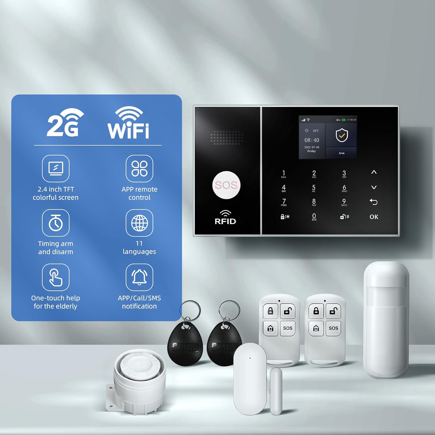 LWOHSI Alarmanlage Haus mit Kamera,Drahtloses WLAN /2G SMS Alarmanlage mit Bewegungsmelder,LCD-Display,120dB Alarmsirene, Intelligenter Fernbedienung, Kompatibel mit Alexa und Google – Bild 2
