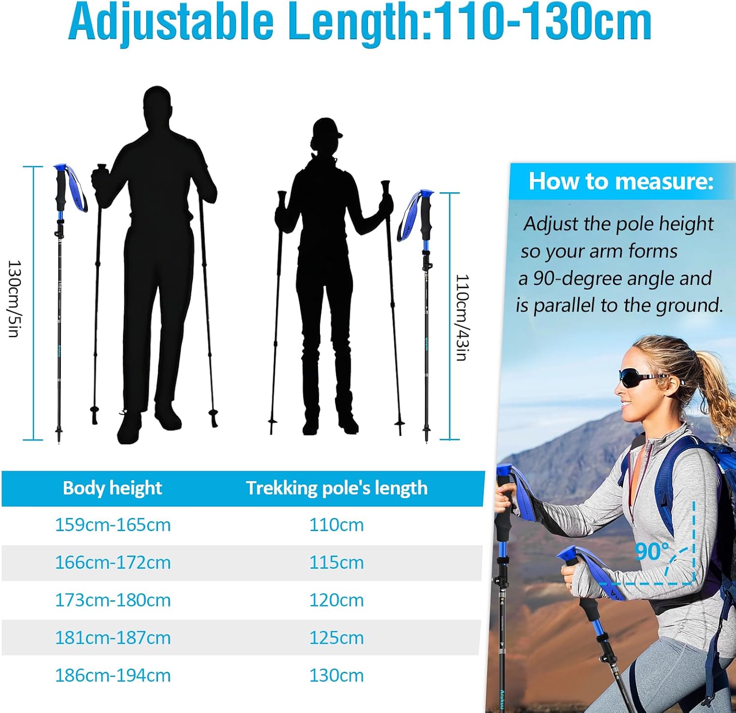 Wanderstöcke faltbar, 7075 Aluminium, Trekkingstöcke verstellbar 110-130cm – Bild 7