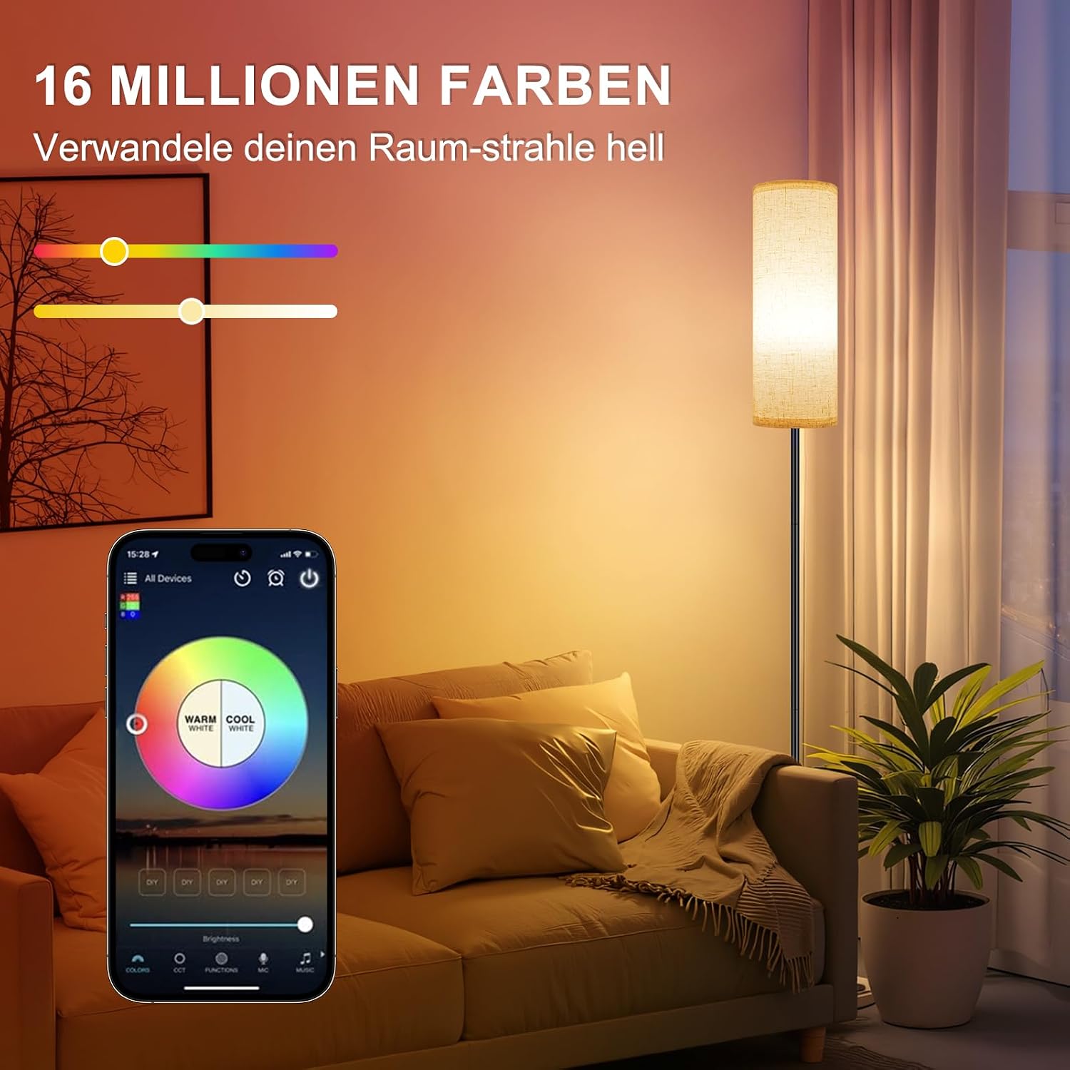 FRIDEKO HOME Stehlampe Wohnzimmer Modern RGB Dimmbar Smart Standleuchte – Bild 2