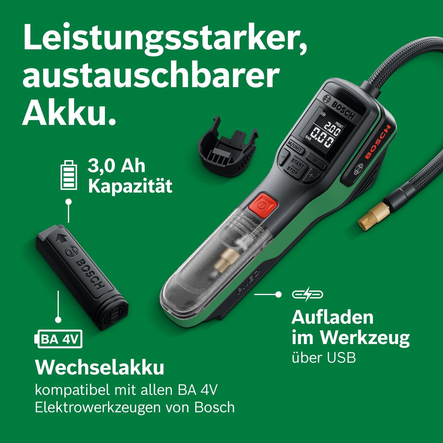 Bosch PNEO elektrische Fahrradpumpe mit 3 Ah Akku, 10,3 bar, 150 PSI – Bild 7