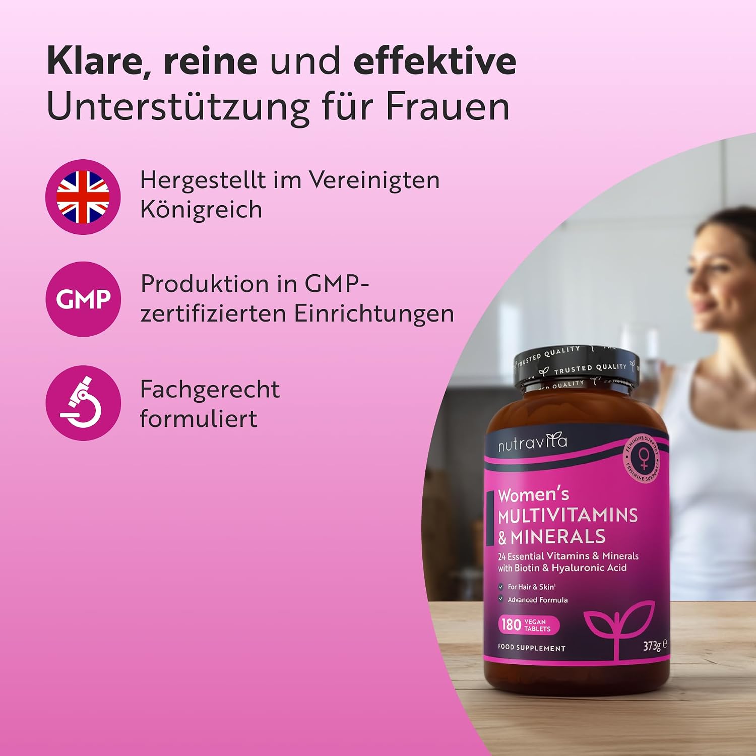 Nutravita Multivitamine & Mineralien für Frauen - 180 Vegane Tabletten – Bild 3