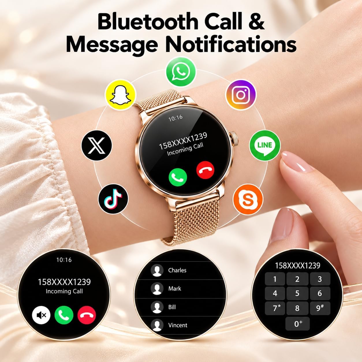 Smartwatch Damen mit Telefonfunktion, 1,27-Zoll AMOLED-HD Voll-Touchscreen Smartwatch, 120+ Sportmodi, IP68 Wasserdicht Fitness Tracker mit Herzfrequenz, Schlafmonitor für iOS Android, Rotgold – Bild 3
