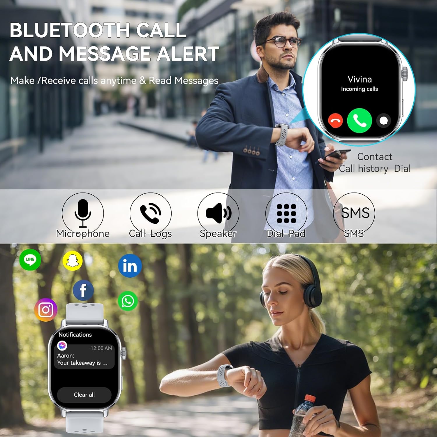 Smartwatch Damen Herren mit GPS, 2.06" AMOLED Display, 5ATM Wasserdicht, Bluetooth Anruf, 110+ Sportmodi, mit Kompass/Fitness Tracker,Herzfrequenz/Schlafmonitor,,Kompatibel mit Android/IOS,Silbergrau – Bild 6