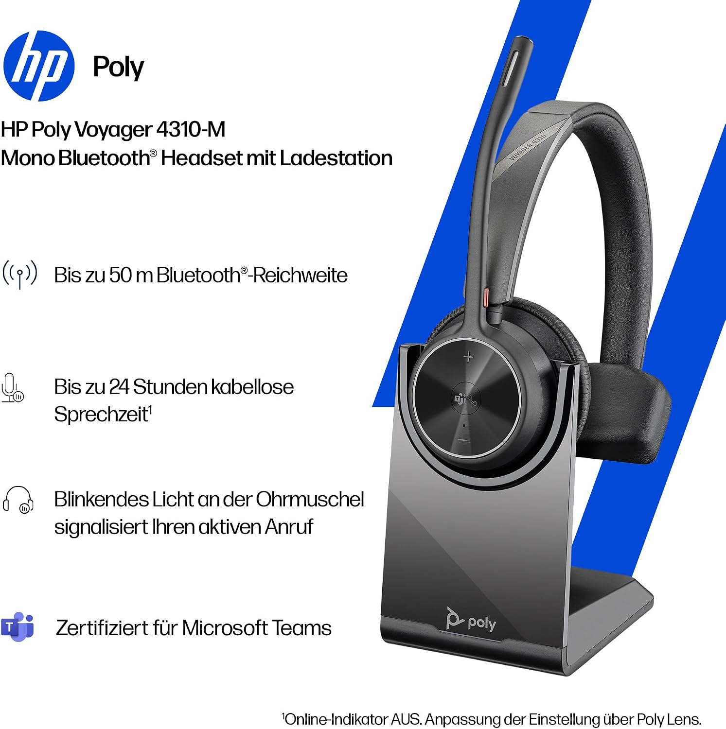 Poly Voyager 4310 UC Bluetooth Headset mit Ladestation für Mobiles Arbeiten – Bild 2