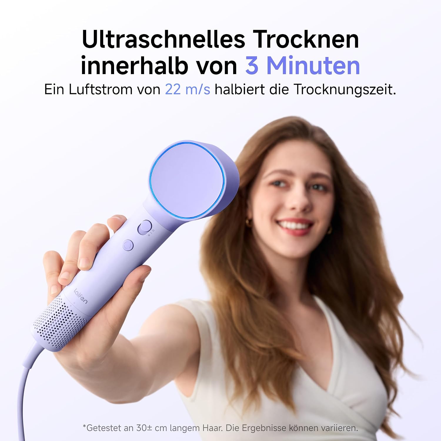 Laifen Neo Haartrockner, 22 m/s Luftstrom, 390 g leicht, Pastell-Violett – Bild 2