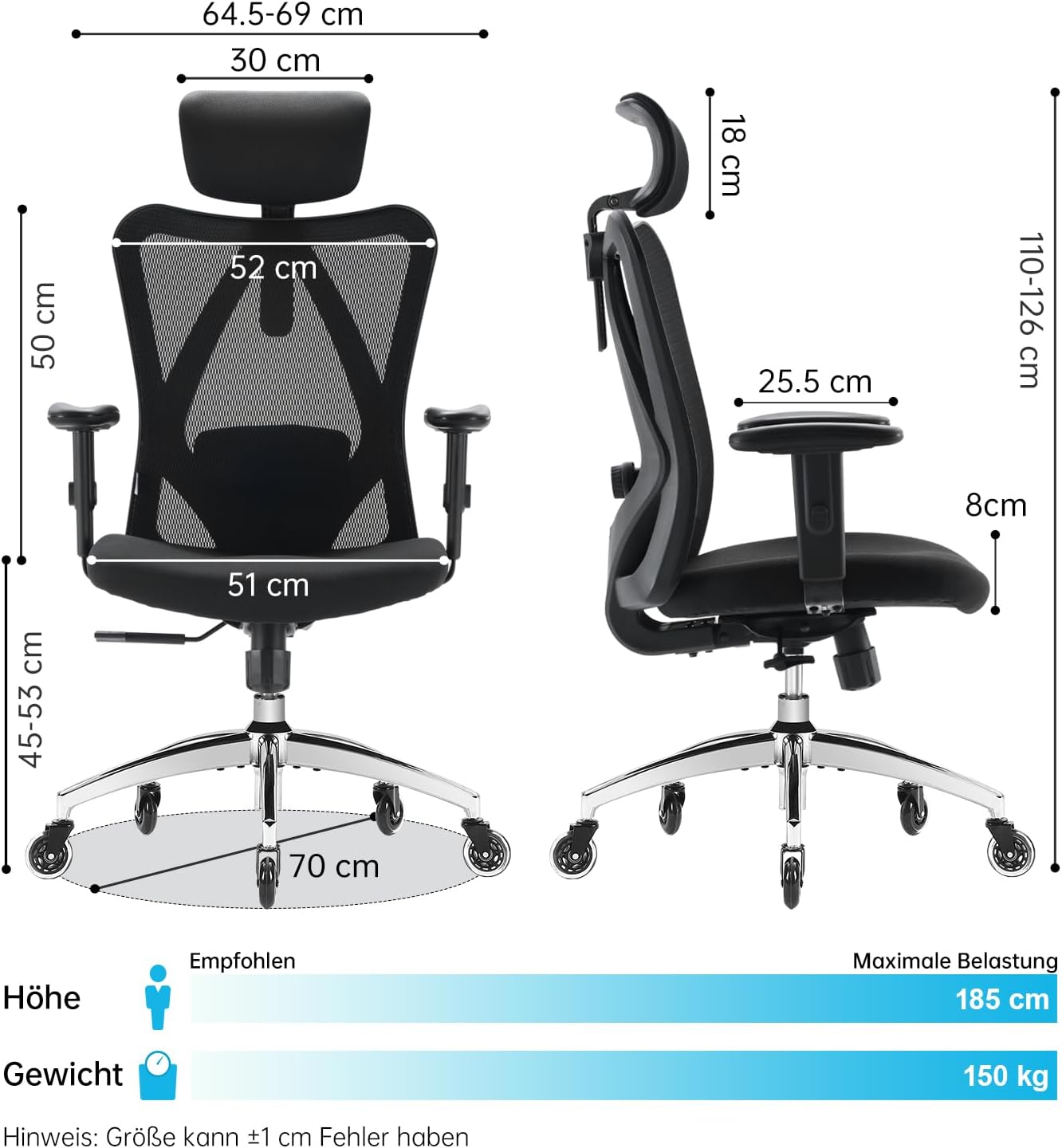 SIHOO M18 Ergonomischer Bürostuhl, verstellbare Lendenwirbelstütze, 330 lb – Bild 3