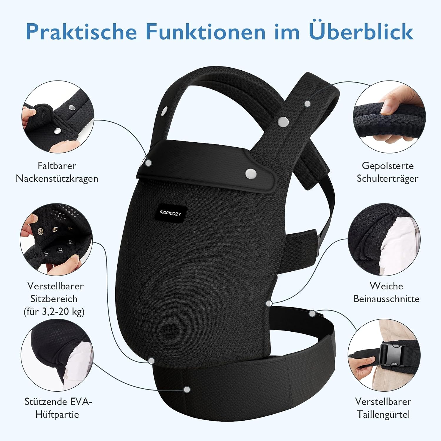 Momcozy Netz-Babytrage ab Geburt, Air Mesh-Schwarz – Bild 2