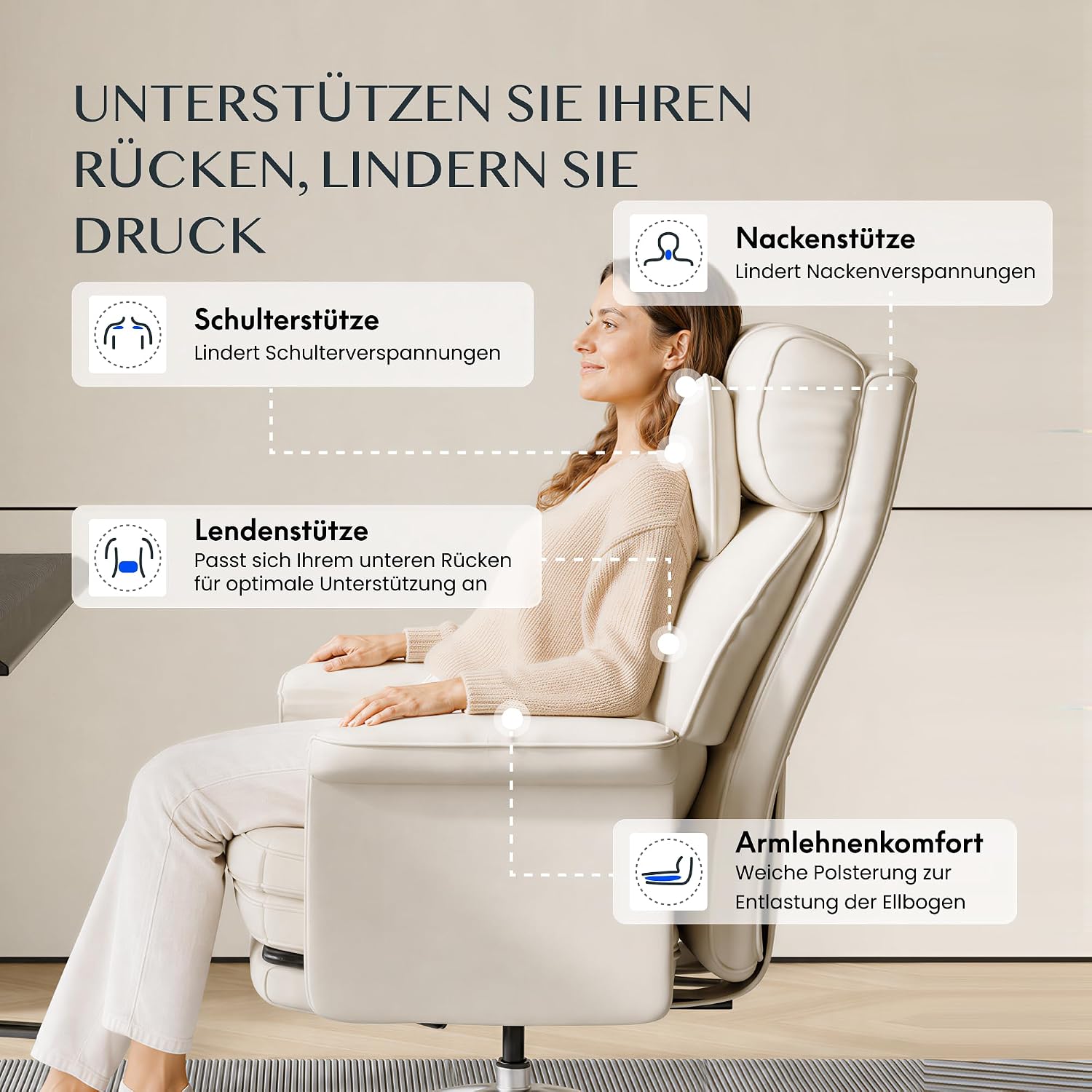 FLEXISPOT 180° verstellbarer Bürostuhl mit Fußstütze HC4 Beige – Bild 3