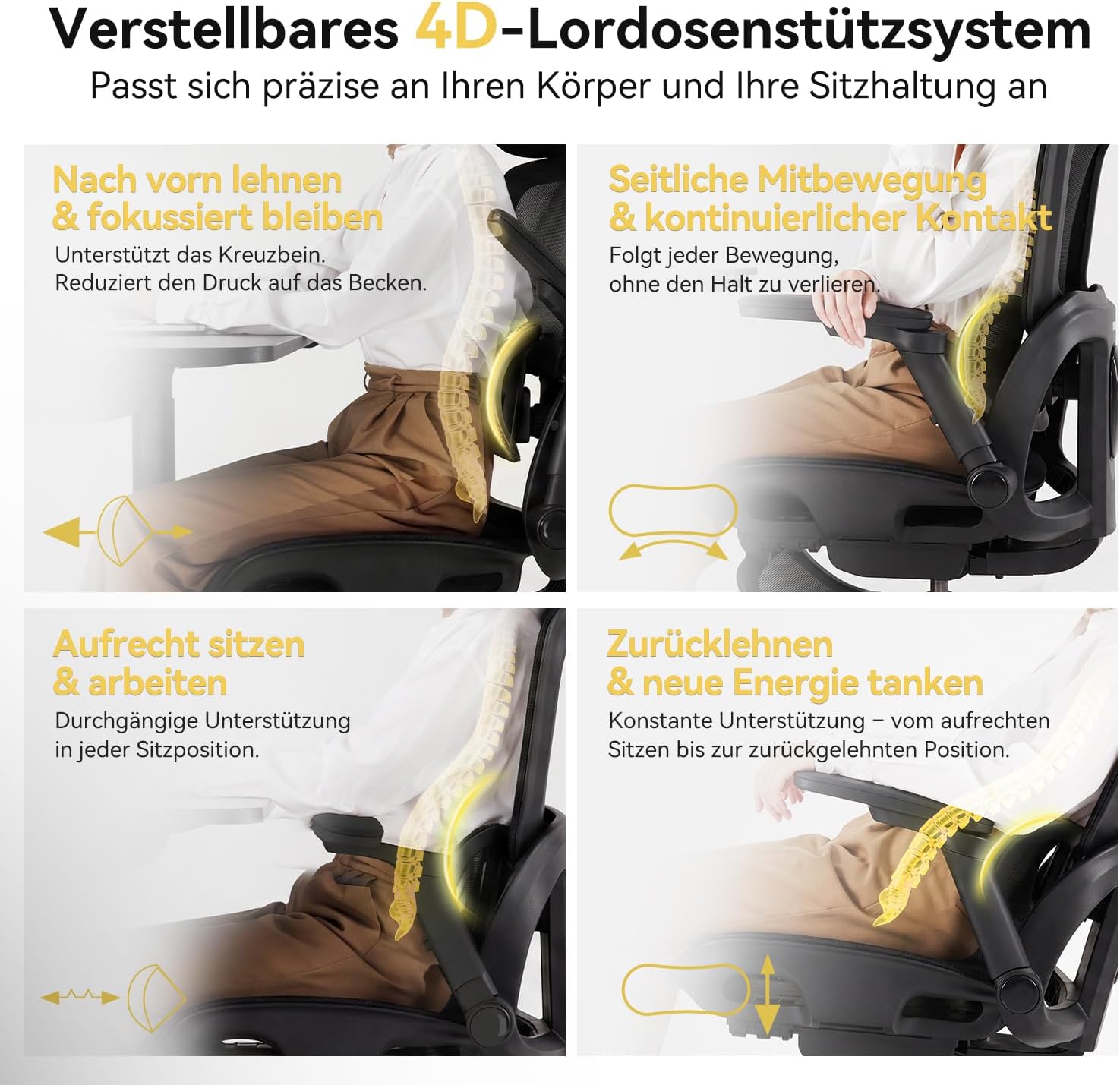 SIHOO B300 Pro Bürostuhl Ergonomisch mit 4D-verstellbare Lendenwirbelstütze – Bild 8